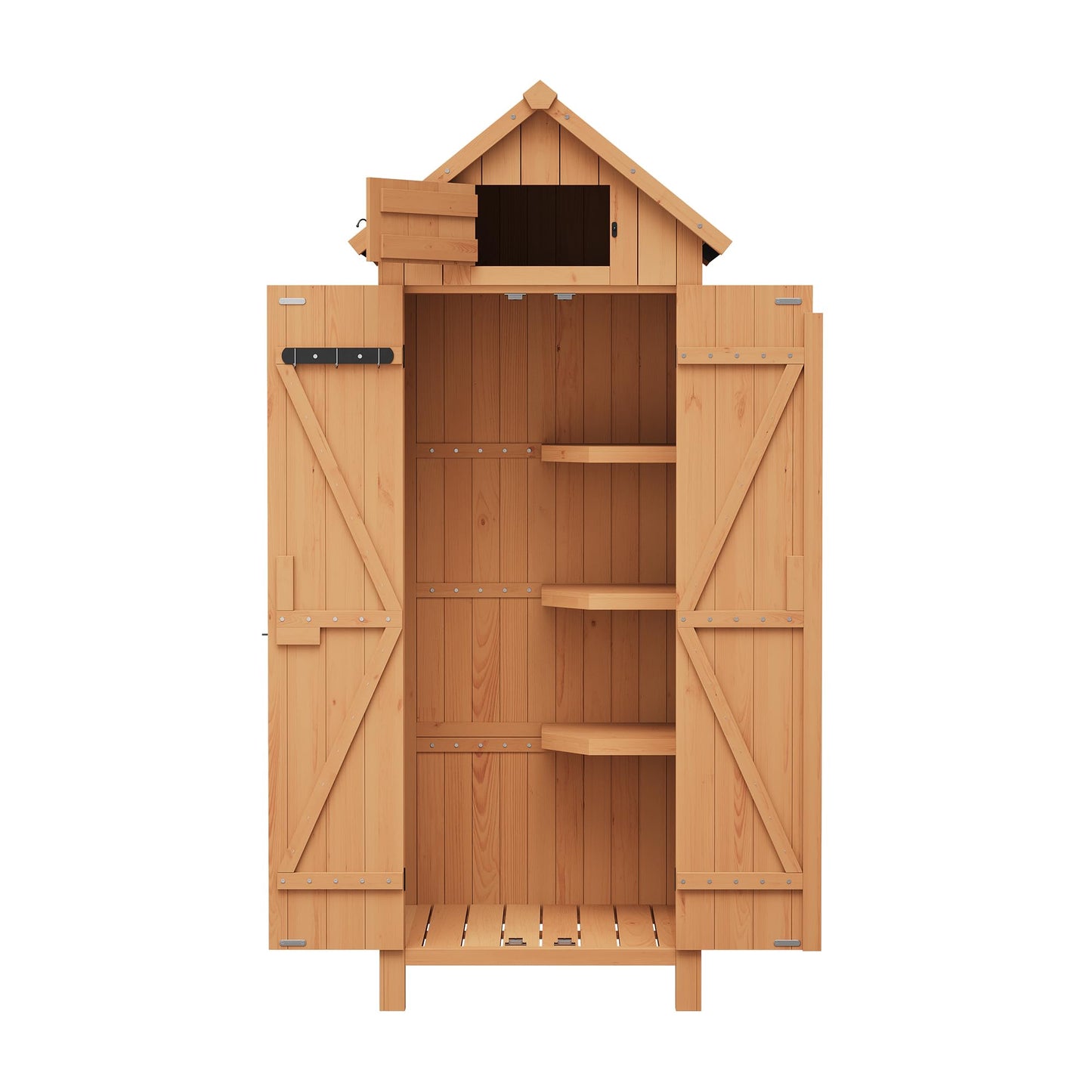 70in Tall Outdoor Storage Shed, Waterproof Wooden Garden Tool Shed with 4 Shelves and Lockable Doors, Vertical Outdoor Storage Cabinet for Patio Yard Lawn