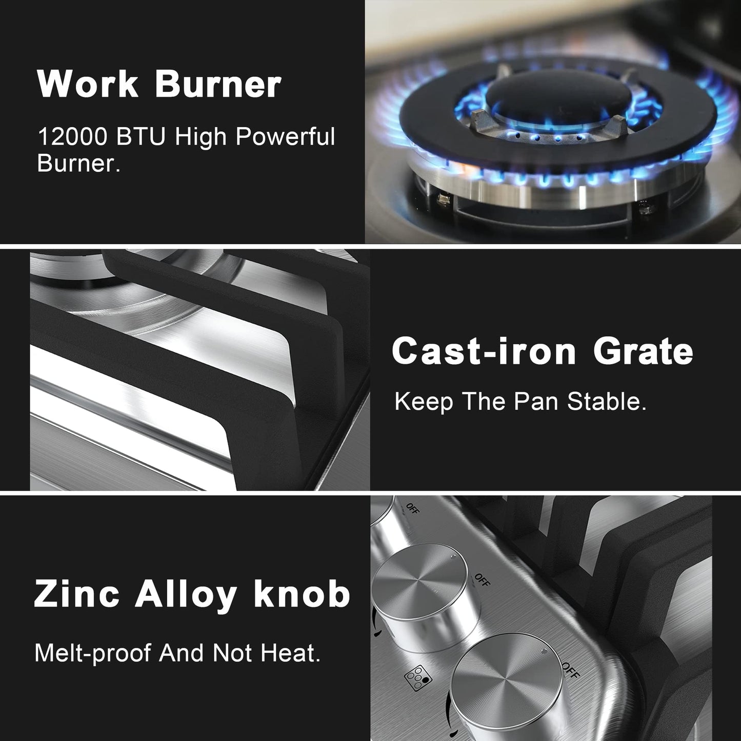 KOXKING 36 Inch Gas Cooktop, 5 Burners Dual Fuel (LPG/NG Convertible), Stainless Steel Gas Stove Top with Thermocouple Protection, Built-in Range, Easy to Clean