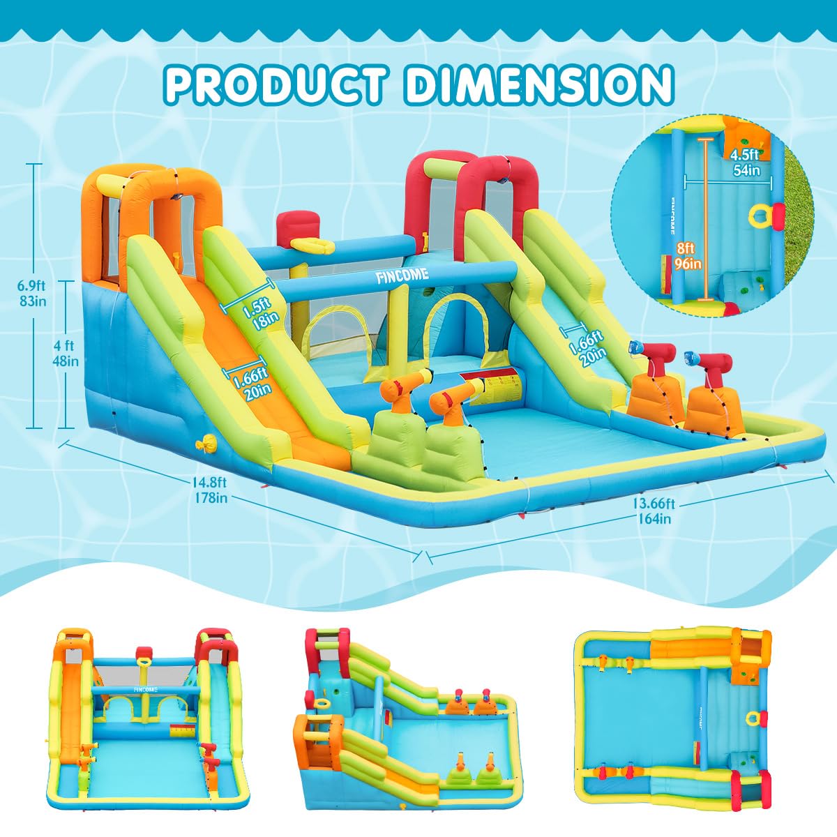 Inflatable Bounce House for Kids, Water Bounce House with Double Slides Indoor Outdoor, Bounce House Water Slide with Air Blower for Park Backyard Party Birthday (with 750W Blower)