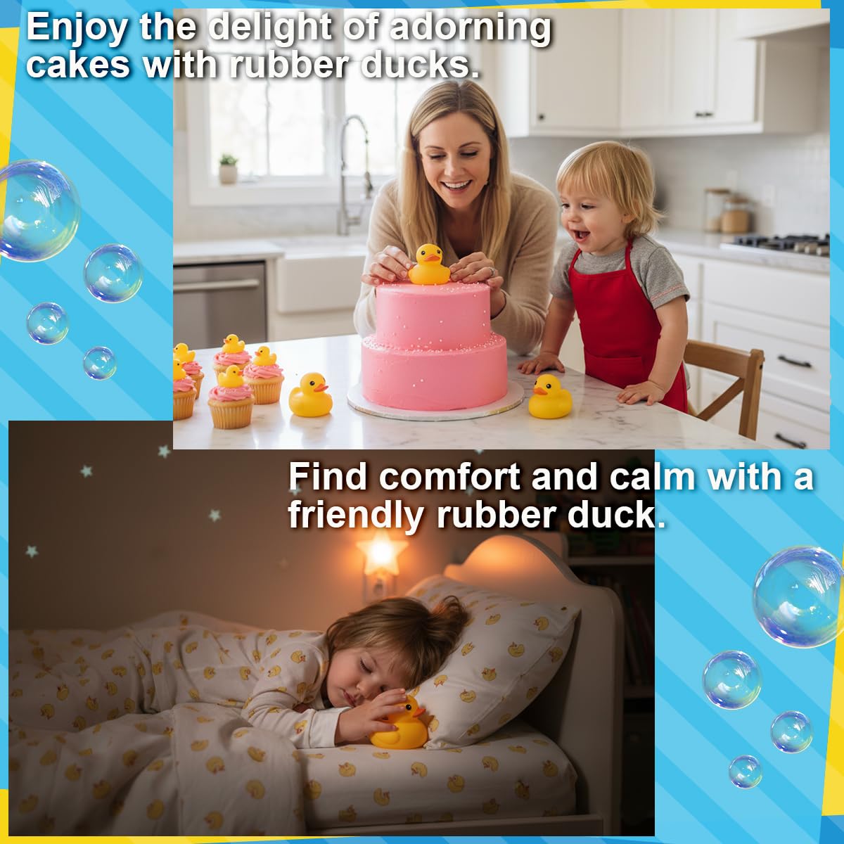 Kalafona Waterproof No Squeak No Hole No Bebe Noise 20 Pcs 3 Inch Rubber Funny Yellow Ducky Duck Bath Pool Toy Without Hole for Kid Shower Bathtub Toy Birthday Party Decor Cake Topper in Bulk
