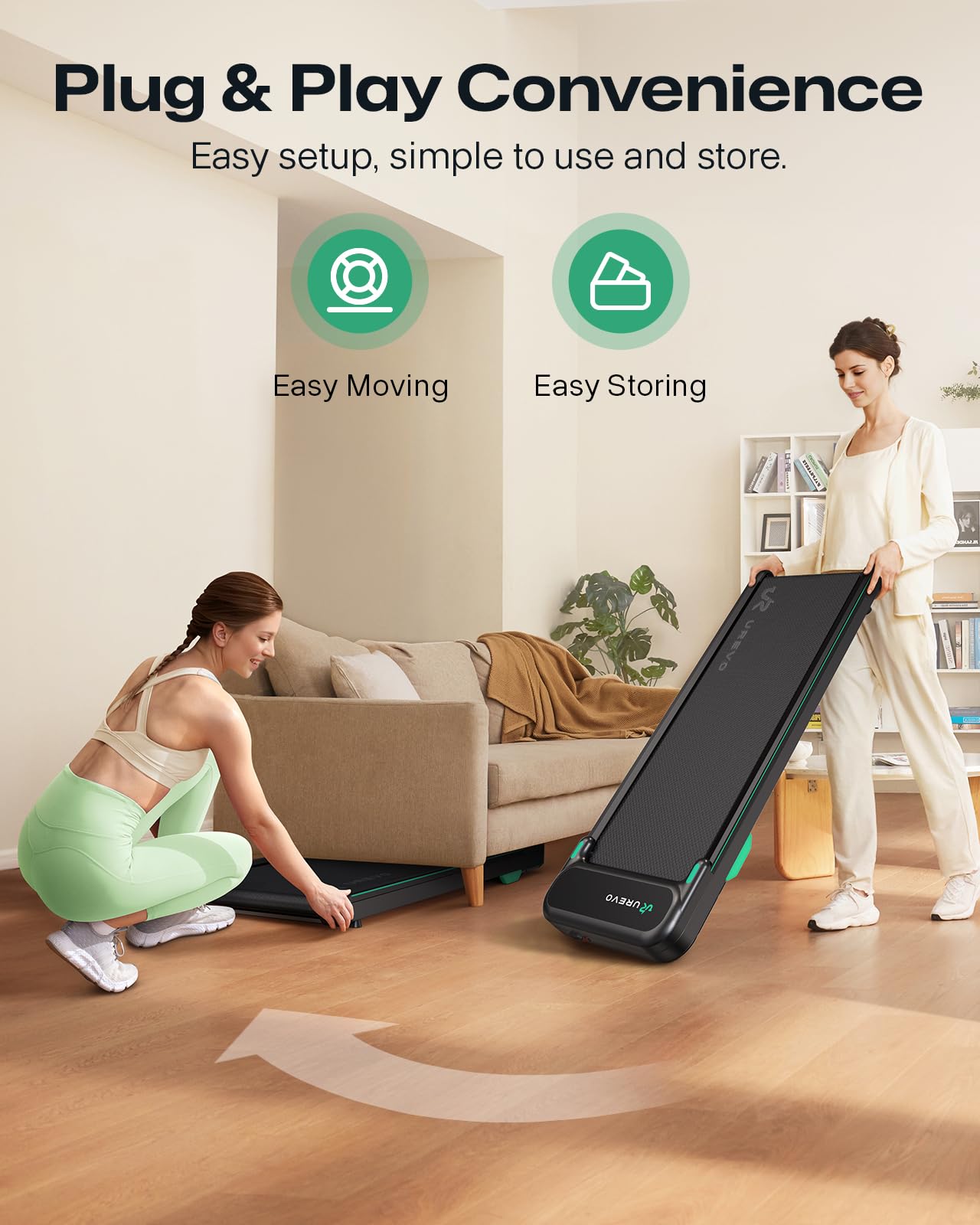 URUREVO Smart Walking Pad, Quiet Under Desk Treadmill with APP & Remote, Portable Shock-Absorbing Walking Jogging Machine, Sleek Compact Design for Home Office Fitness