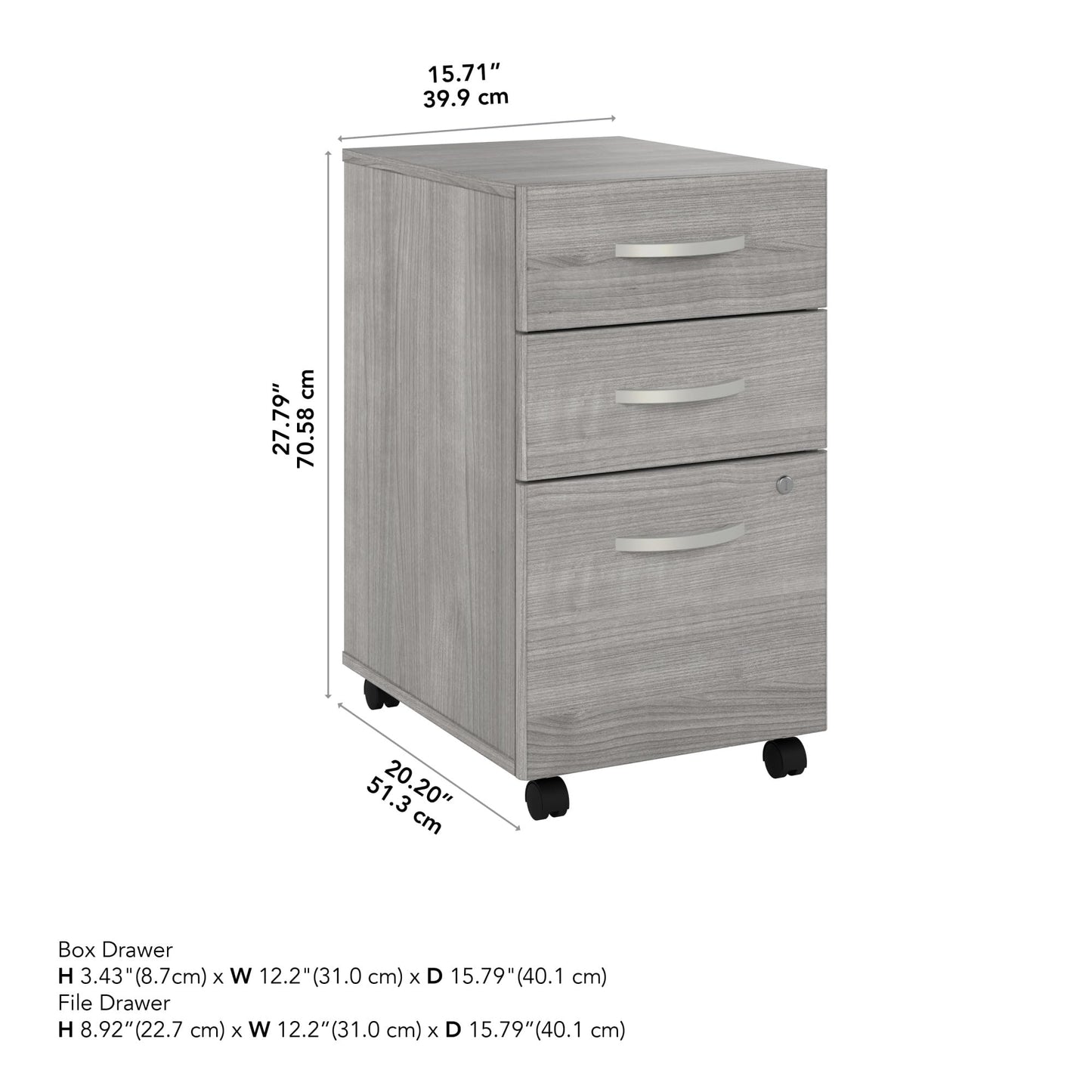 Bush Business Furniture Echo 3 Drawer Mobile File Cabinet in Gray Sand, Portable Document Storage Solution for Home and Professional Office