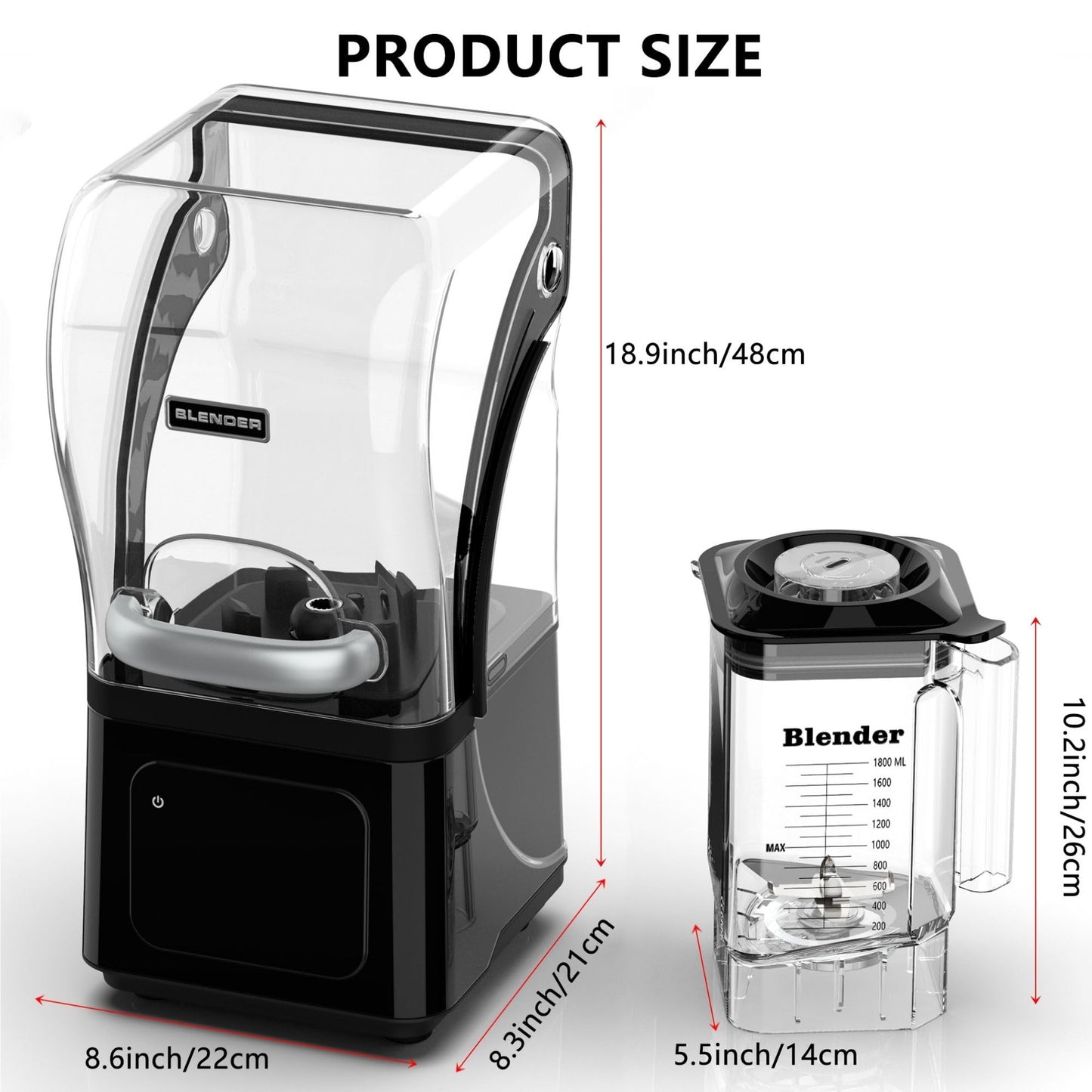 Professional Commercial Blender for Kitchen, Heavy Duty Quiet Shield, 2200W Motor, 6 Food Grade Blade, 60 Oz Pitcher, 5 in 1 Functions Countertop Blender for Ice Crush, Smoothies, Shakes, Spreads