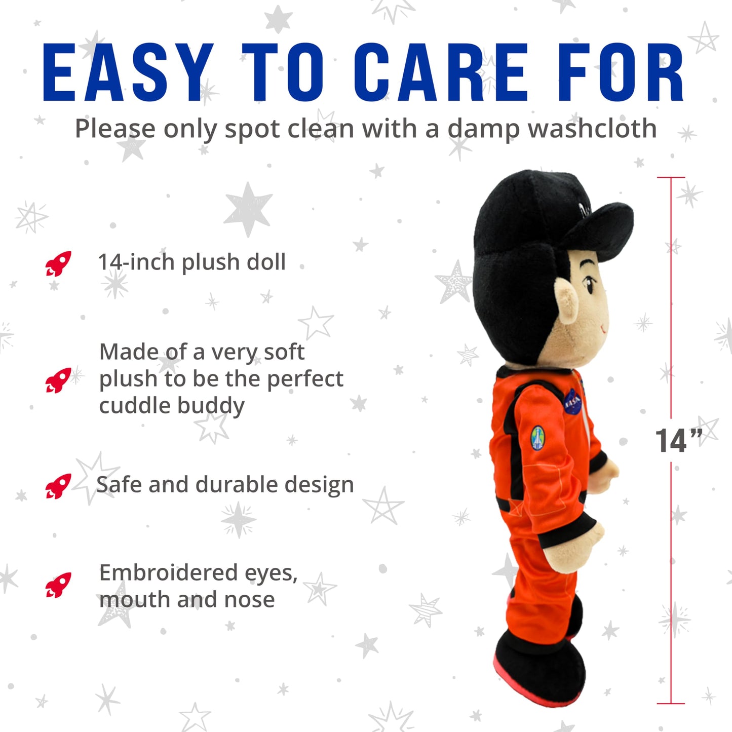 PLUSHIBLE NASA-Themed Astronaut Louie Plush Figure Toy – 14-Inch Space Explorer Rag Doll, Soft and Washable Stuffed Toy for Kids and Adults, Ideal Space-Themed Gift for All Ages