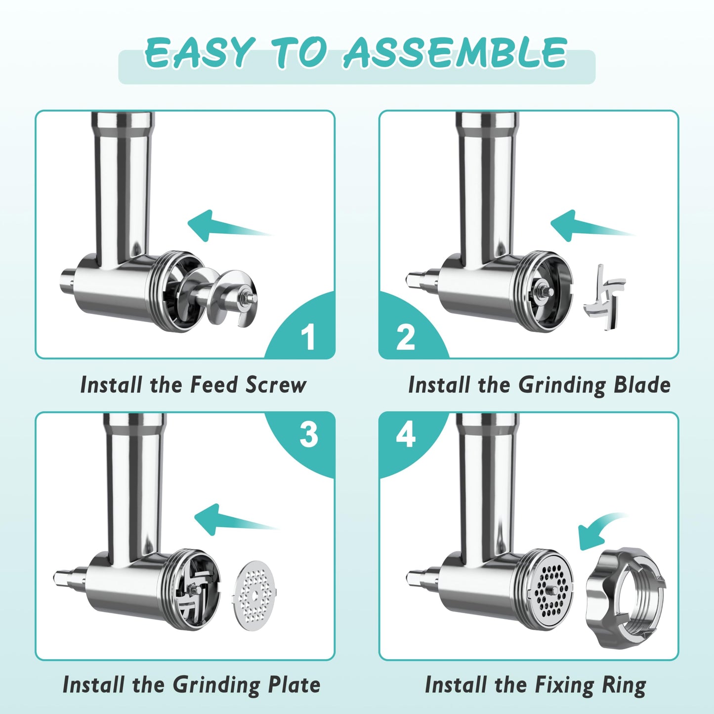 Metal Meat Grinder Attachments for Kitchen Aide Stand Mixers,16Pcs Meat Grinder Accessories Set,Sausage Stuffer,Replace KSMFGA KSMMGA Attachment for Kitchen Aid Standing Mixer,Easy to Use and Clean