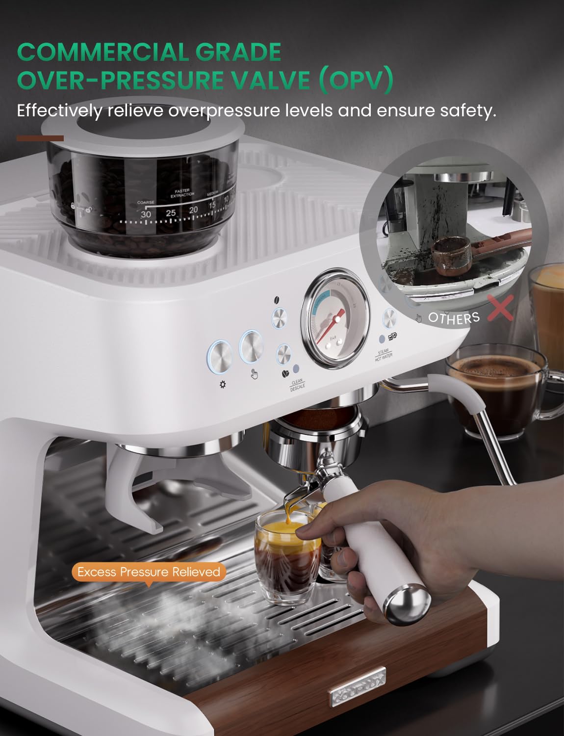 COUPLUX Espresso Machine, 58MM Professional Espresso Machine with Grinder Powerful Milk Frother Steam Wand 15 Bar Espresso Coffee Machine For Home Cappuccino & Latte Machine Stainless Steel