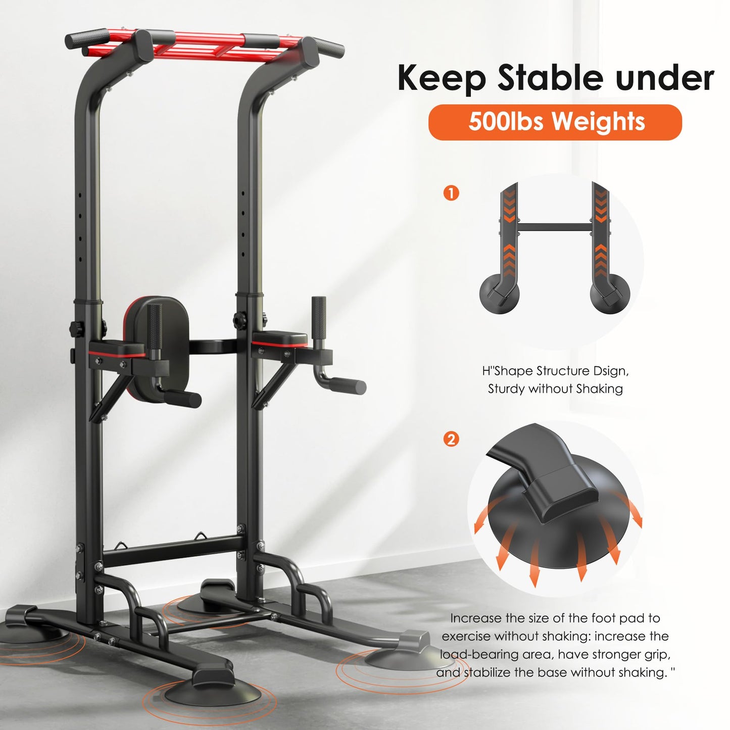 SogesPower Power Tower Pull Up Bar Station, 12-Level Adjustable Multi-Function Pull Up Dip Station for Home Gym, Pull Up Bar Stand Dip Bar Strength Training Fitness Equipment, Black