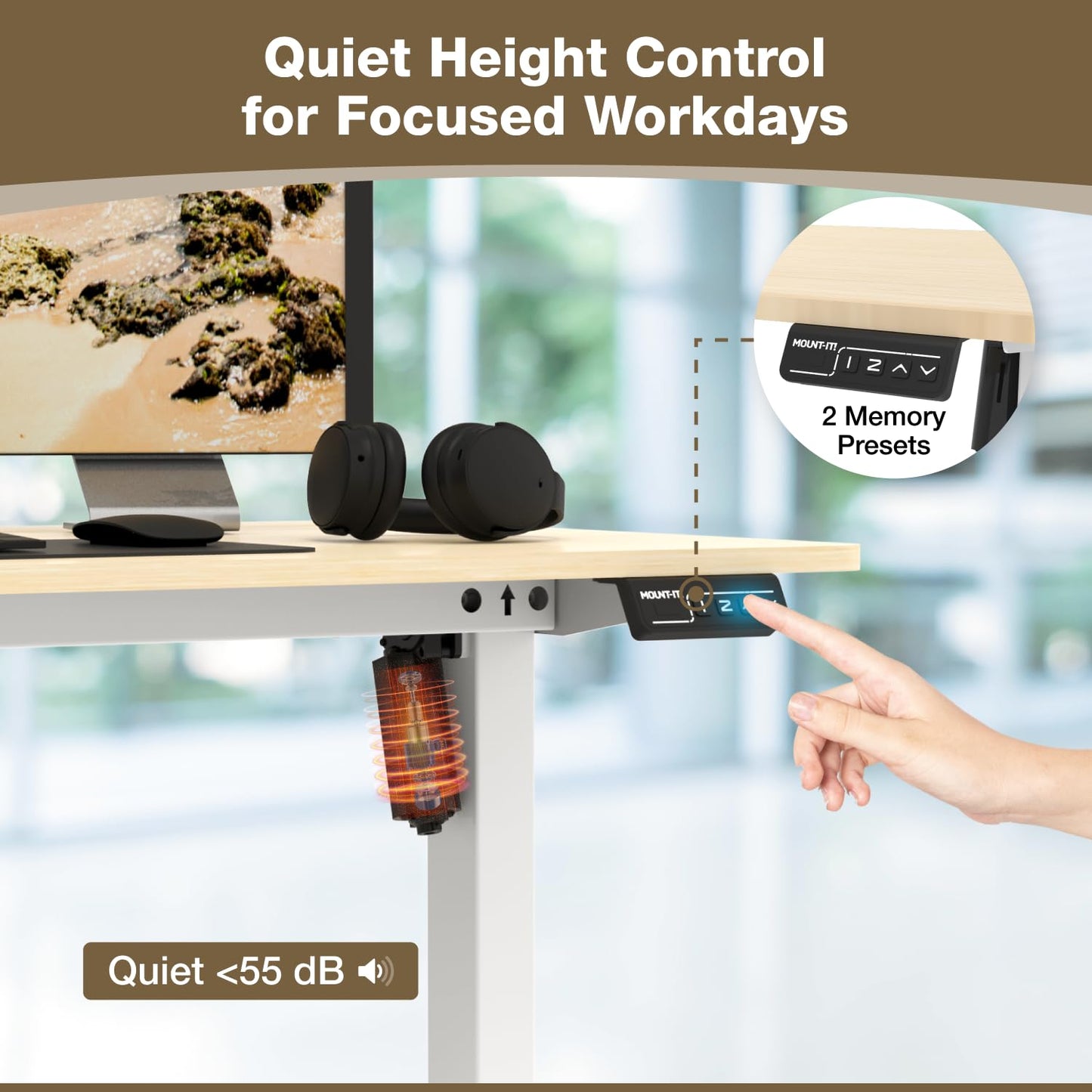 Mount-It! Maple Standing Desk 48x24 – Electric Height Adjustable Sit to Stand Desk with Memory Presets, Ergonomic Workstation for Home Office or Study, White Frame with Maple Splice Board Top
