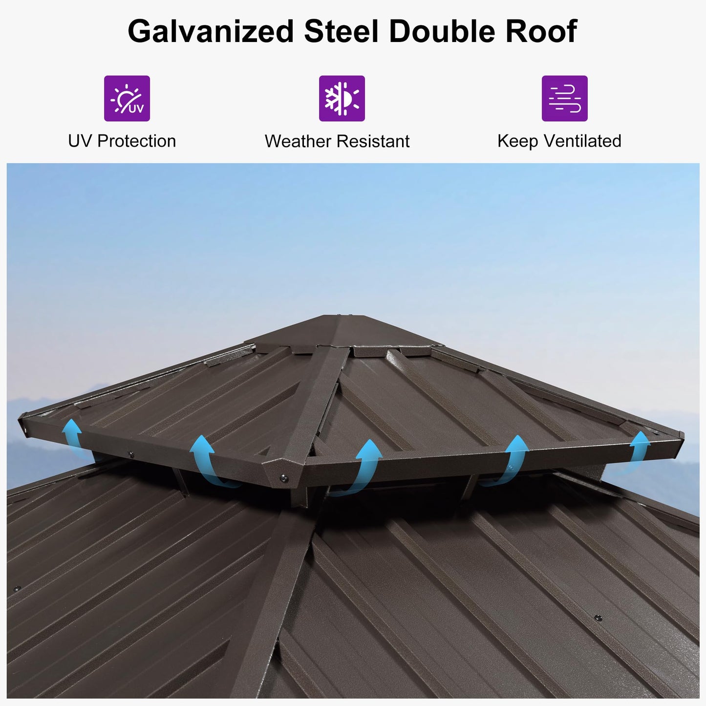 PURPLE LEAF 8’ X 8’ Outdoor Hardtop Gazebo Metal Frame Galvanized Steel Double Roof with Curtains and Nettings for Patio Desk Backyard Bronze