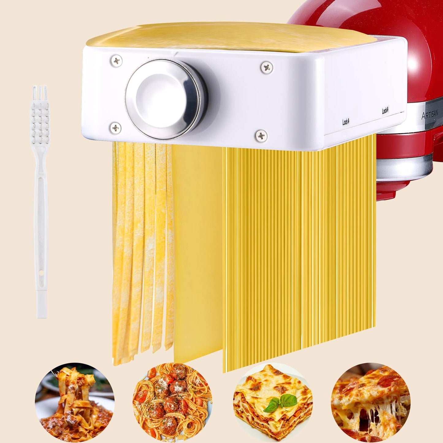 Pasta Maker Attachment for KitchenAid Stand Mixers 3-in-1 Stainless Steel Pasta Roller, Spaghetti/Fettuccine Cutter for KitchenAid Mixer Accessories & Pasta Press by Gomen