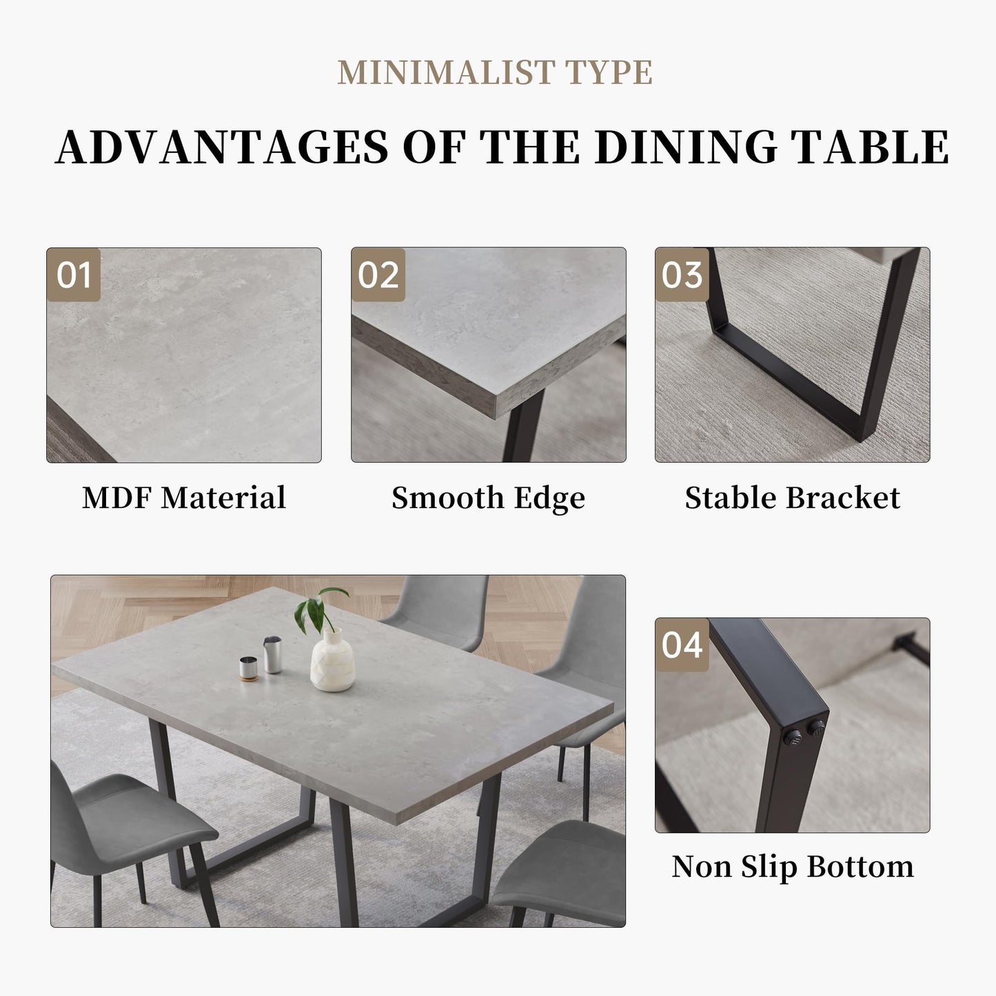 HIPIHOM 5 Piece Dining Table Set, 42.9 Inch Modern Kitchen Dining Table and Leather Dining Chairs for Kitchen Dining Room (Table + 4 Grey Chairs)