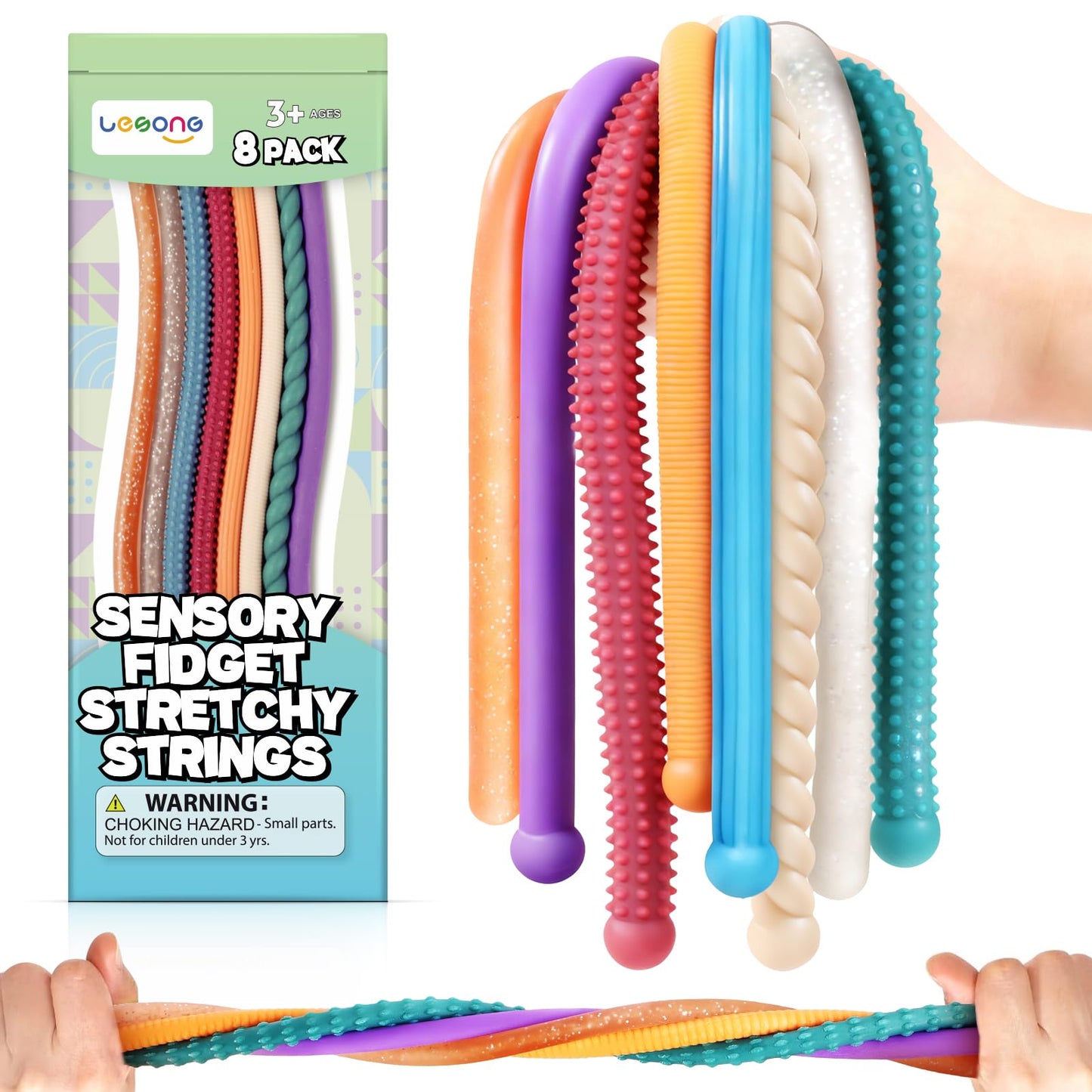 Fidget Sensory Autism Toys Kids - Textured Stretchy Strings for Adults ADHD Children Stress, Flexible & Durable Quiet Fidgets for Classroom Office, Easter Stuffers Gifts Teens Boys Girls