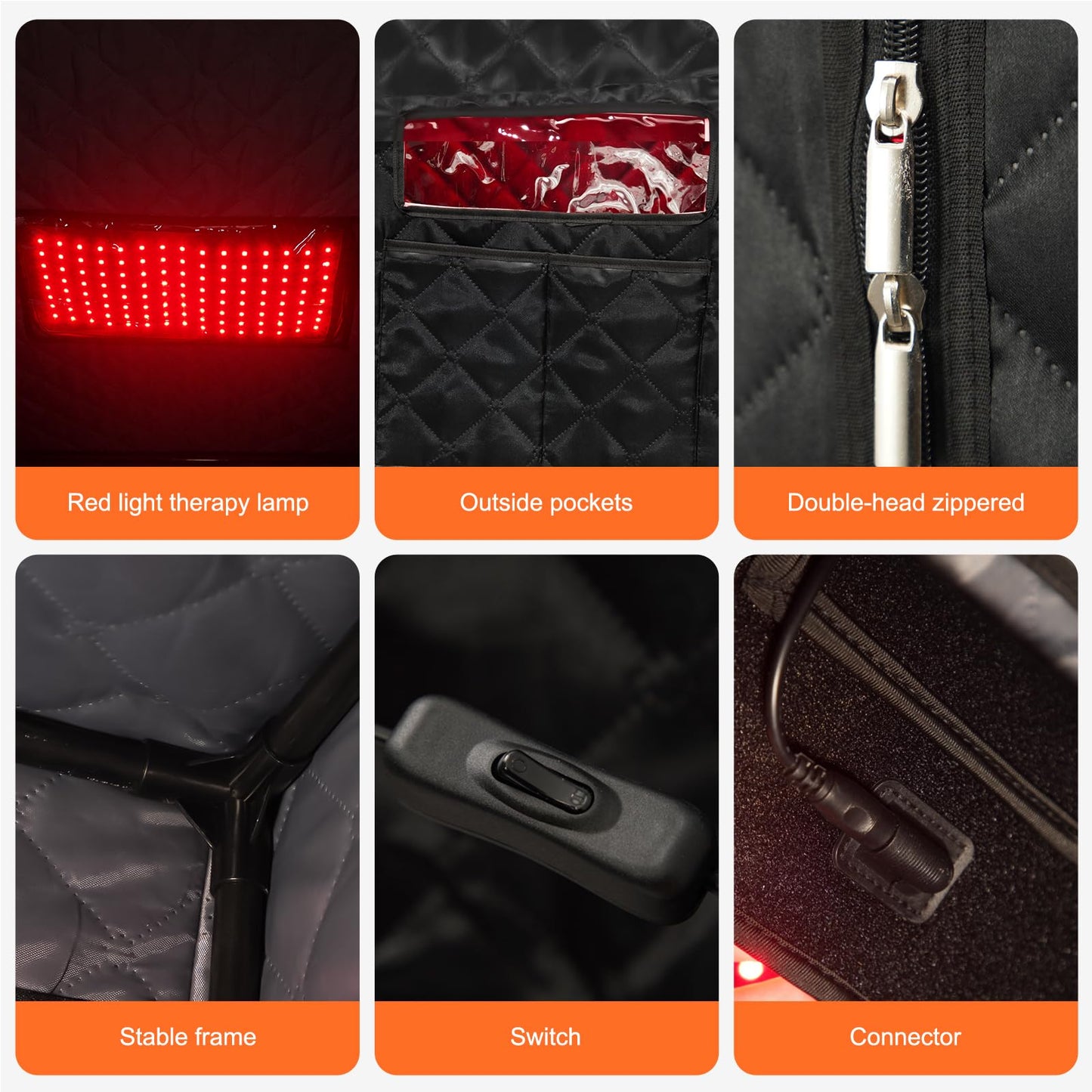 Gollense Hot Air Sauna with 660nm Infrared Red Light Therapy Lamp, Portable Sauna for Home Relaxation One Person Dry Sauna Box, 1500W High Power & 6ft-Tall Personal Tent with Foldable Chair, Black