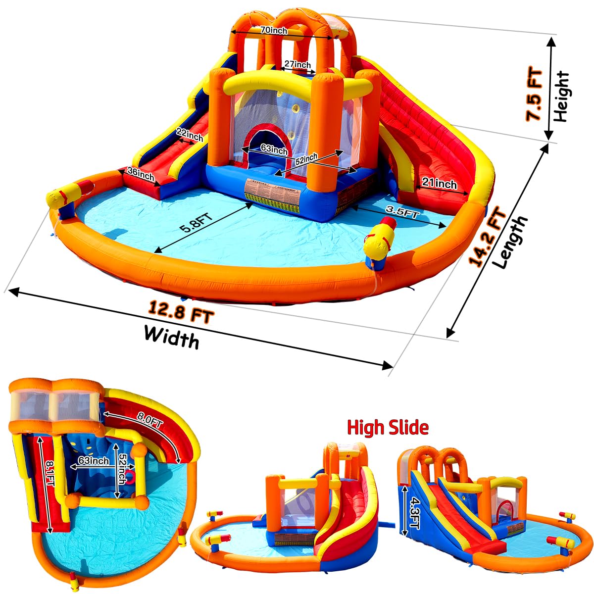 HuaKastro [Upgraded Version] Bounce House Water Slide Combo for Big Kids 8-12, Water Bounce House with Dual Long Slides & Big Splash Pool, Backyard Water Park for Kids 3-12