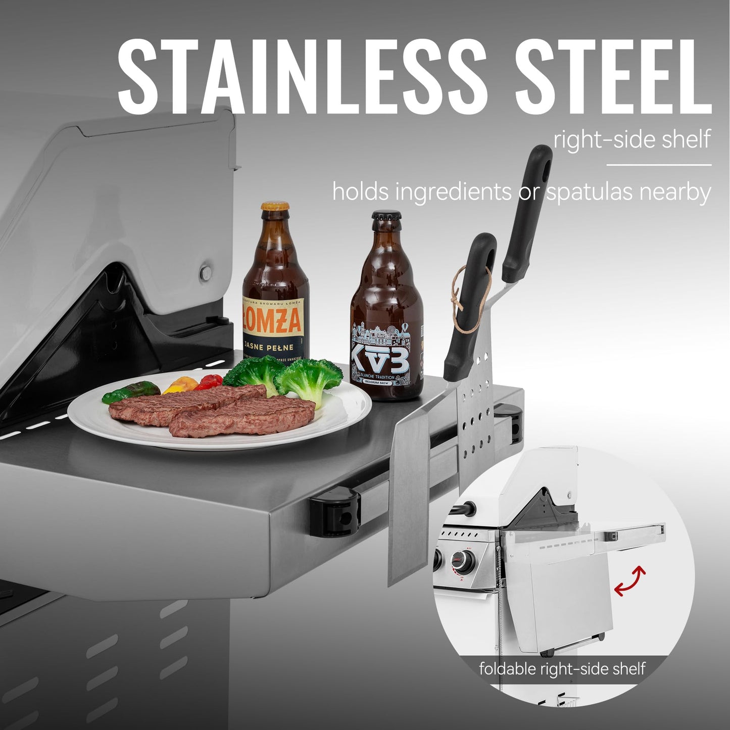 Royal Gourmet GA6406W 6 Burner Propane Gas Grill with Foldable Right-Side Table, 74,000 BTUs, Cabinet Style Gas BBQ Grill with Side Burner for Barbecue Grilling & Backyard Cooking, White