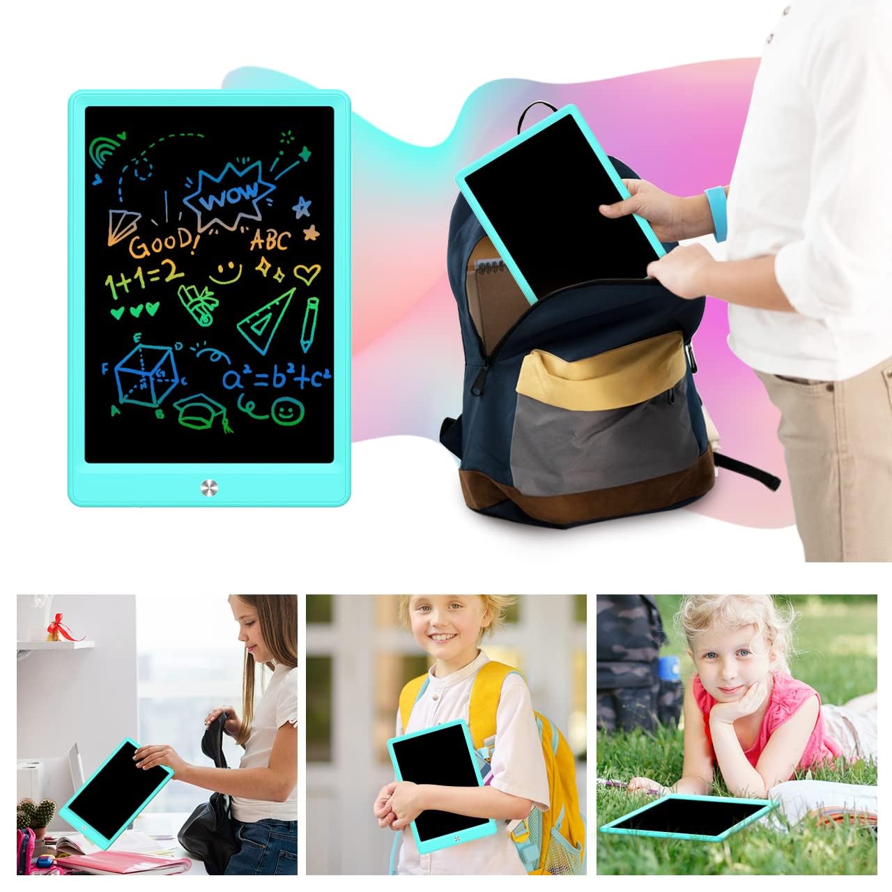 BUKEBU LCD Writing Tablet Doodle Board, Colorful Drawing Pad, Electronic Drawing Tablet, Drawing Pads,Travel Gifts for Kids Ages 3 4 5 6 7 8 Year Old Girls Boys (10.5 inch, Blue&Pink)