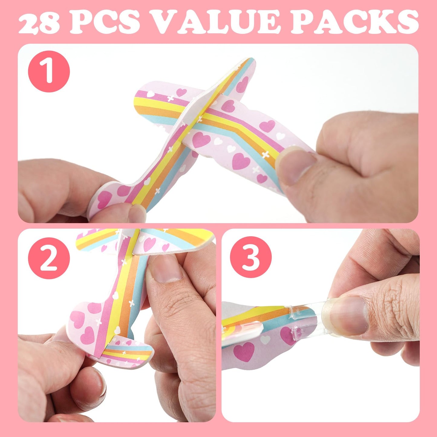 Dayingjiang 28 Pcs Foam Gliders Planes Toys Valentines Day Gifts - Paper Airplane Valentines Day Toys Set for Easter Basket Stuffers Easter Birthday Gifts