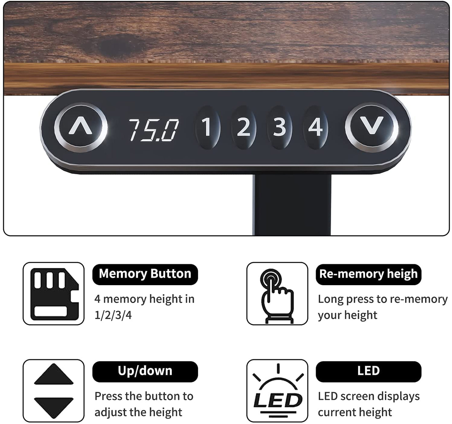 Radlove Electric Height Adjustable Standing Desk, 55'' x 30'' Stand Up Desk Workstation, Splice Board Home Office Computer Standing Table Height Adjustable Computer Desk Rustic Brown Top+Black Frame