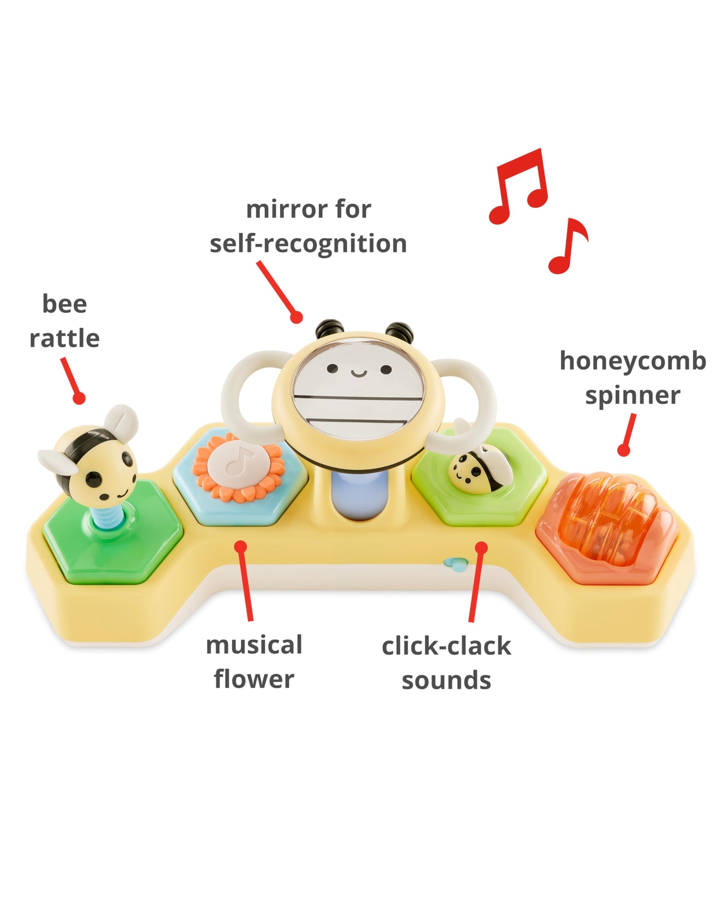 Skip Hop Tummy Time & Seated Play Cause & Effect Developmental Baby Toy with 5 Activities and 2 Ways to Play, Lights, Songs and Sounds, Farmstand See & Bee Steering Wheel, Age 3m+