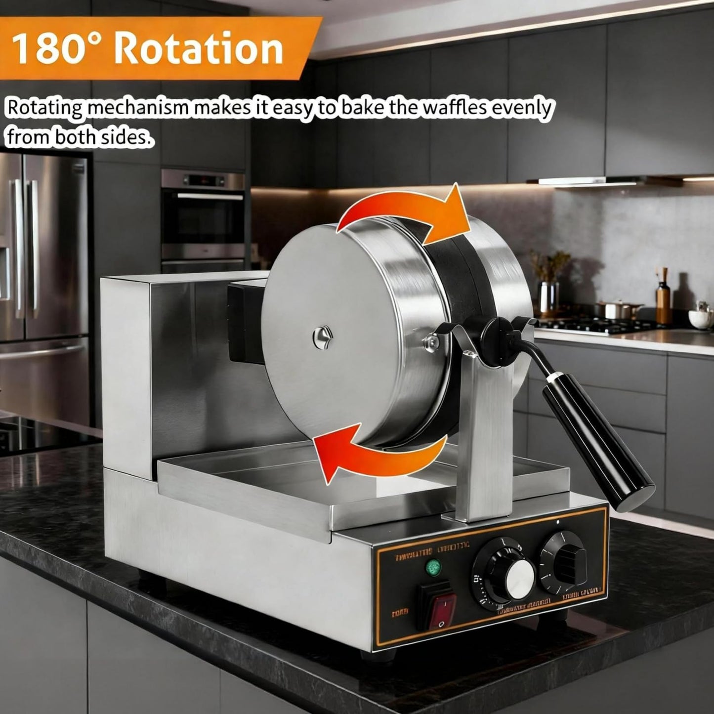 WICHEMI Commercial Belgian Waffle Maker Thick, Cast Iron Waffle Maker Rotating, 180° Flip Nonstick Time Control Temperature Adjustable 110v 1200w