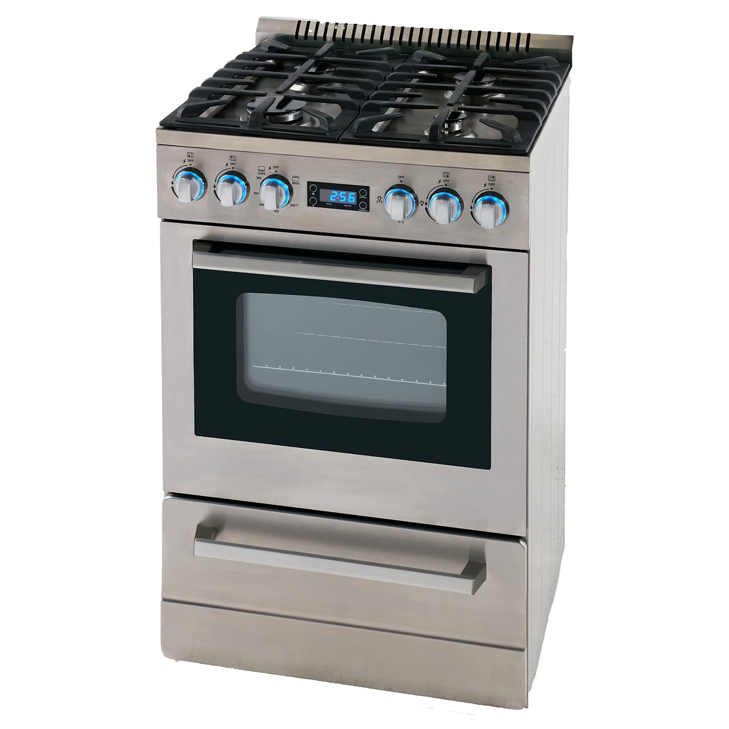 Avanti Gas Range Oven ELITE Series, Compact Freestanding Design, 2.6-Cu.Ft. Capacity 4 Sealed Burners with Electronic Ignition, Includes Broiler Storage Drawer and Accessories,24-Inch, Stainless Steel