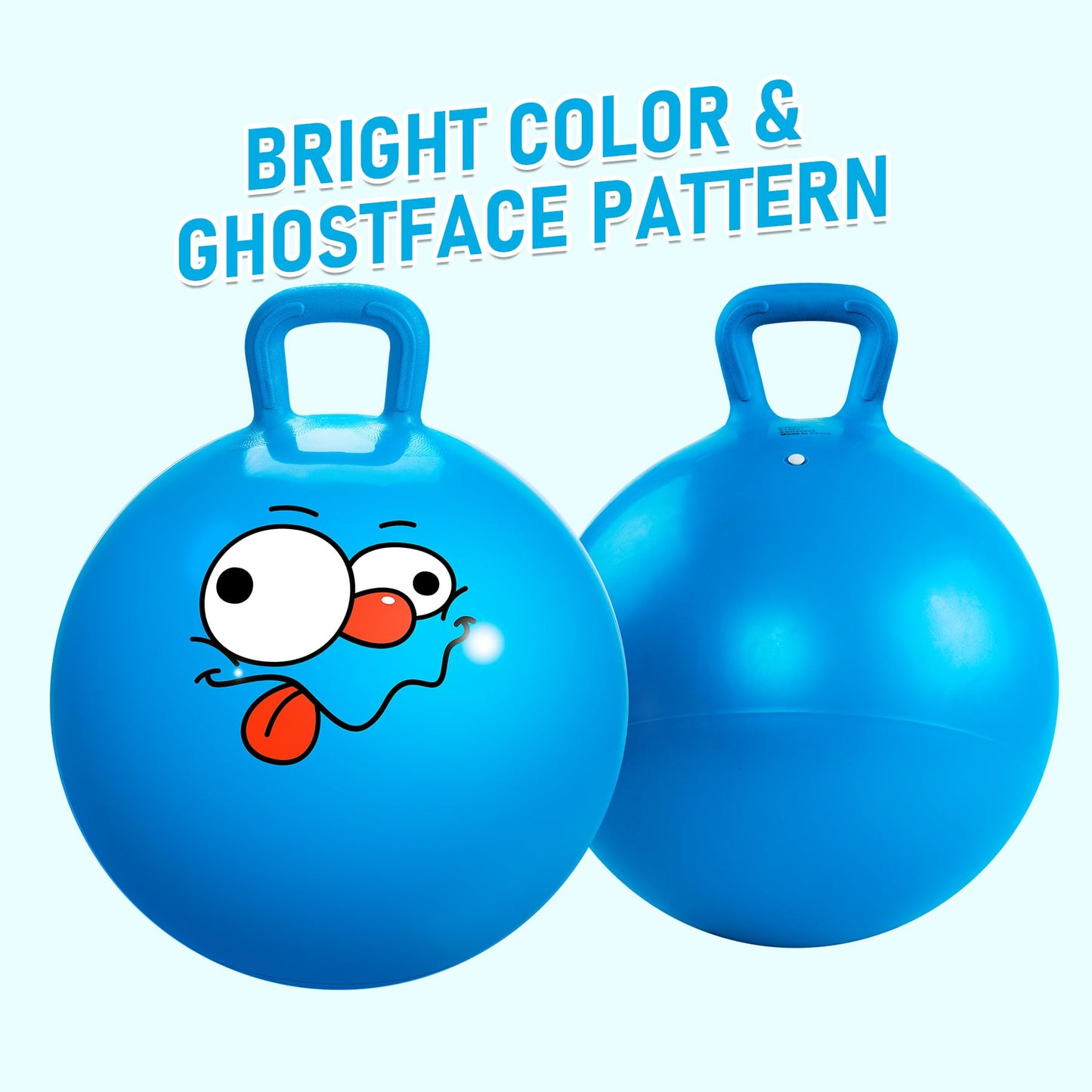 U&C Planet Hopper Ball, 22 inches Bouncy Ball with Handle for Kids Age 7-12, Hoppity Hop Sit and Bounce Jumping Hopping Toy with Pump & Gift Box, Great Gift for Birthday Christmas, Blue Emoji
