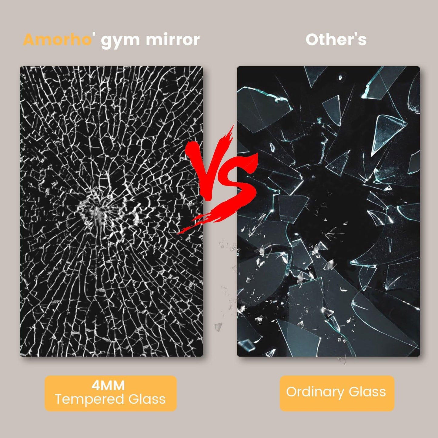 Amorho 72''x32''(Each)-2PCS Gym Mirror, Tempered Glass, Frameless Full Body Mirror for Home, Yoga Studios, Dance Rooms, Garage Gyms.