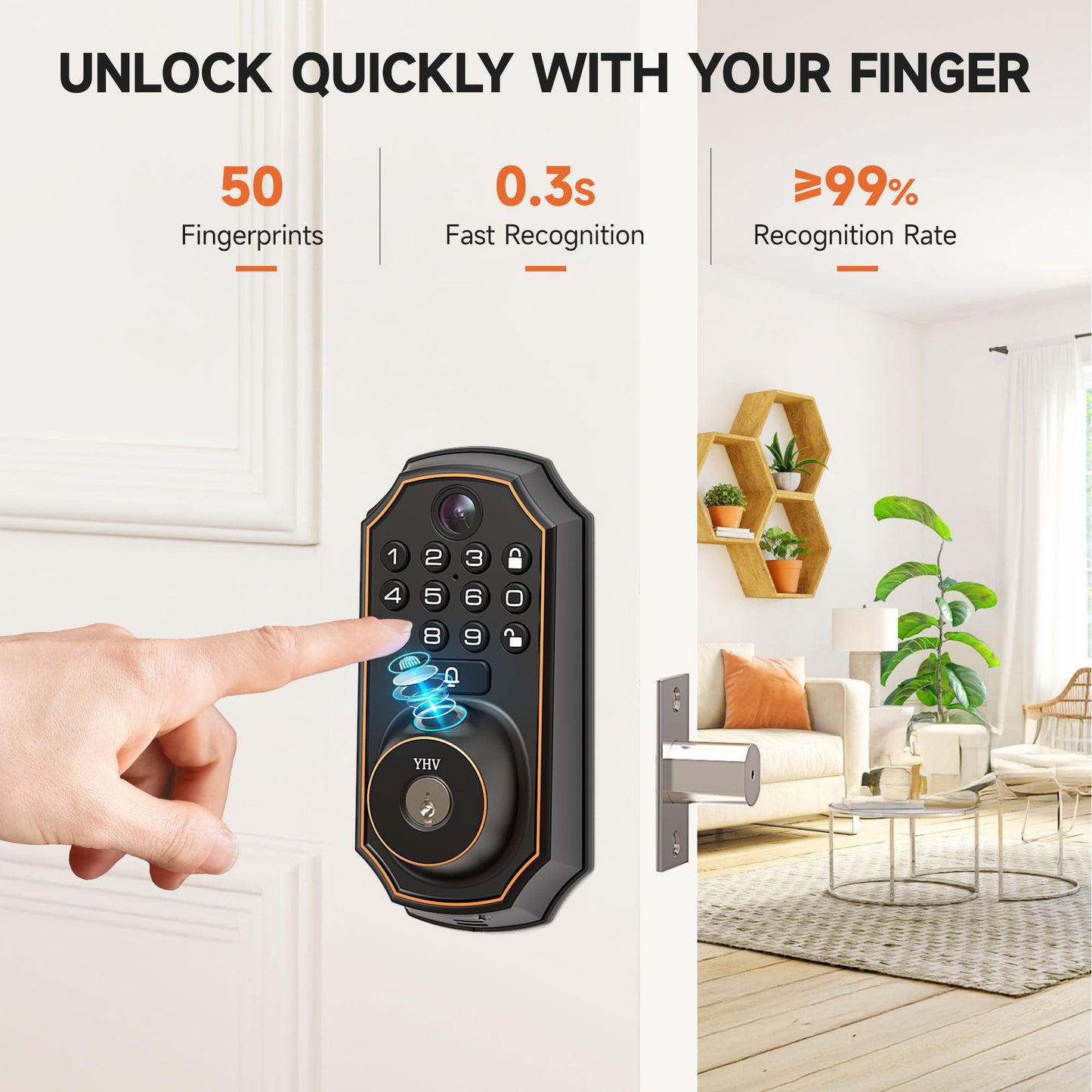 YHV Keyless Entry Door Lock with Camera Fingerprint Smart Door Lock with App Remote Control, Wi-Fi Connected Electronic Keypad Code Deadbolt Auto Unlock for Front Door