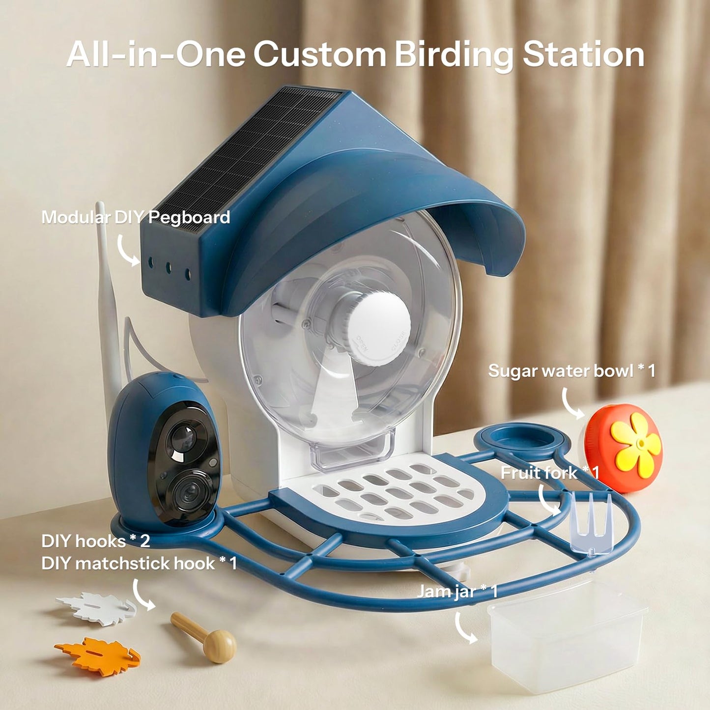 Liscuty Smart Bird Feeder with Camera - 2K HD Smart Bird Feeder, Solar Powered Outdoor Birdhouse with Easy Clean Design for Backyard Birding & Wildlife Bird Watching, Gift for BirdLover (Blue)