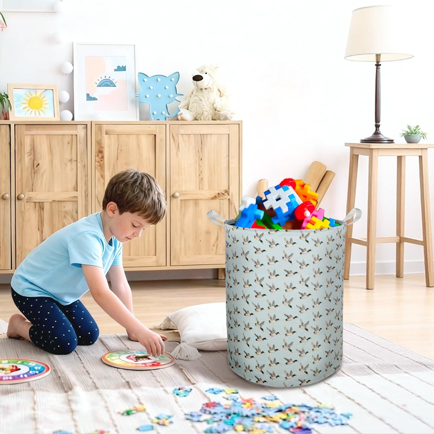 TAZSWDMM Blue Mallard Duck Nursery Laundry Basket Hamper, Flying Mallard Duck Foldable Clothes Toys Books Storage Box Bins Baskets Organizer for Baby Boys Nursery Kids Room Bathroom
