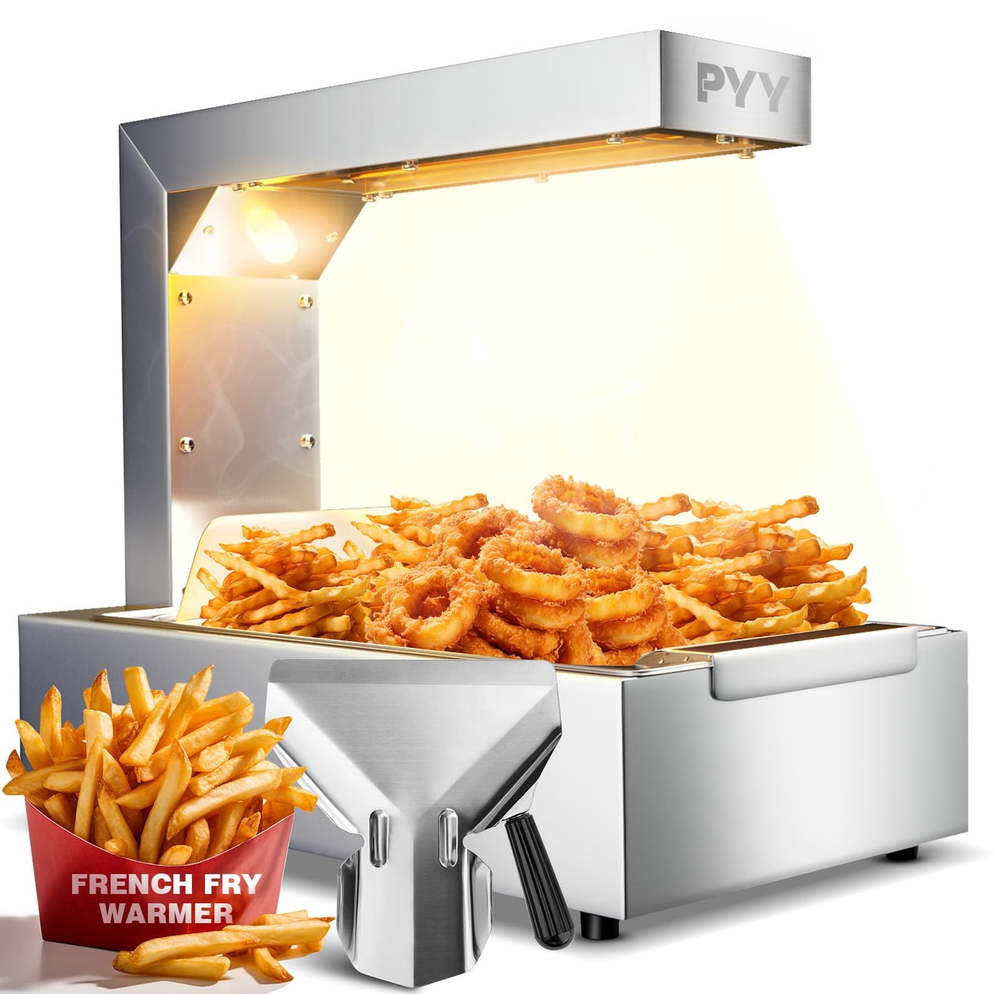 PYY French Fry Warmer - Commercial Food Heat Lamp 122°F Free-Standing Warming Fry Dump Station Countertop Fries Commercial Food Warmer Light for Chips Churros Buffet Restaurant