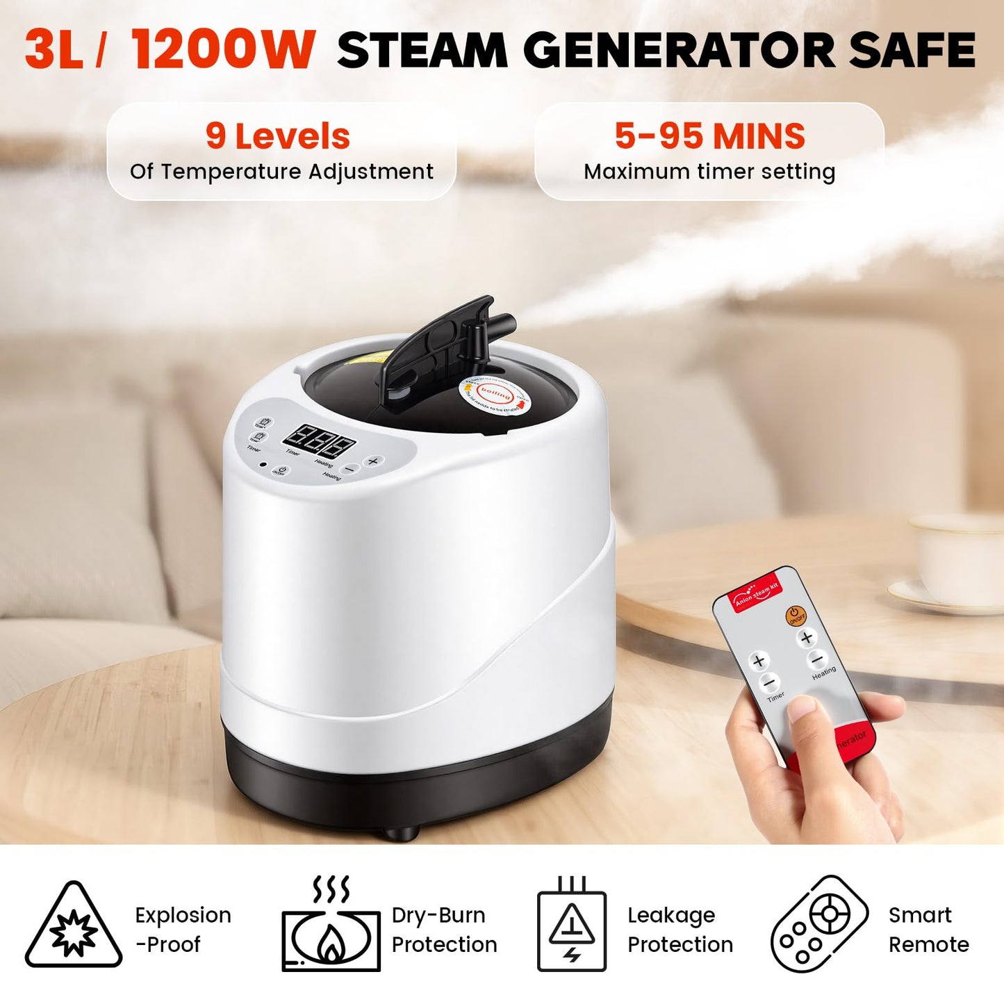 Viconor Red Light Sauna, Portable Steam Infrared Sauna with 660nm & 850nm Red Light Therapy for Home, Full Body Steam Sauna Box for Relaxation, 3L/1200W Steamer, 9 Levels Heat, Timer, Folding Chair