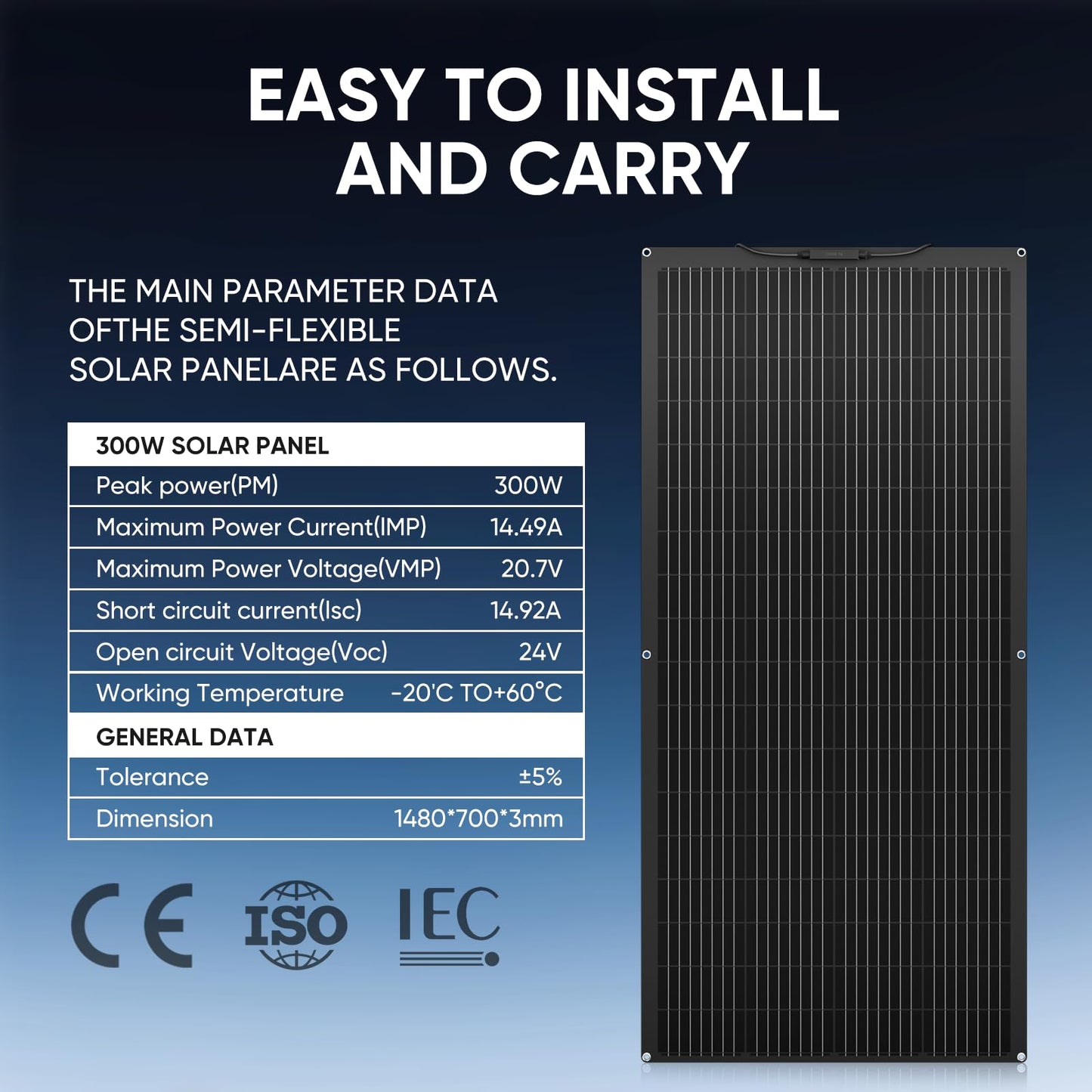 300W Flexible Solar Panel Bendable, All Black High Efficiency Monocrystalline Waterproof 24V/12V Perfect for RV, Boat, Van & Uneven Surfaces (300W Flexible)