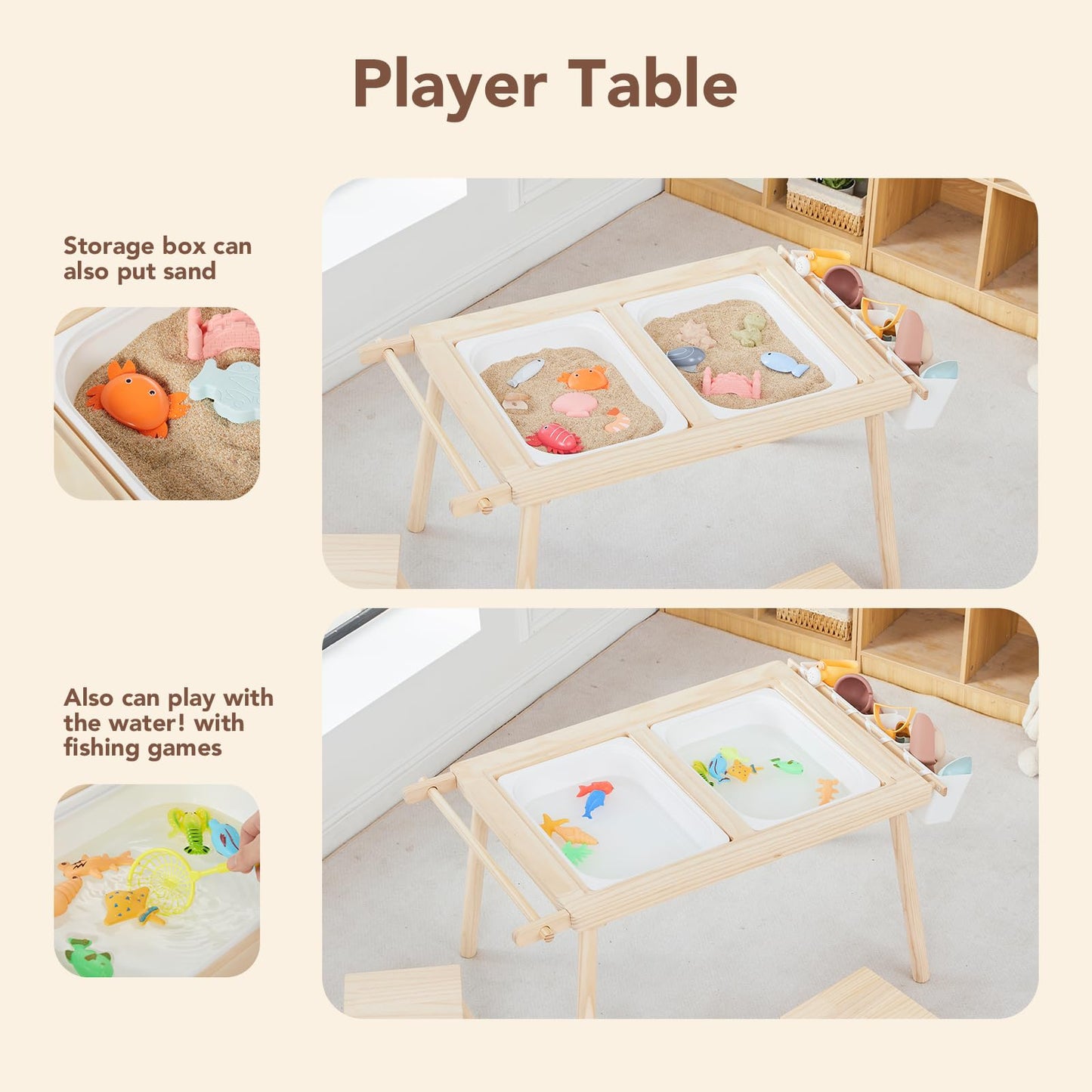 COOKIE BUNNY 5-in-1 Kids Sensory Table and Chair Set – Wooden Sand and Water Play, Building Blocks, Study, Dining, Toy Storage, Children's Gifts for Boys and Girls