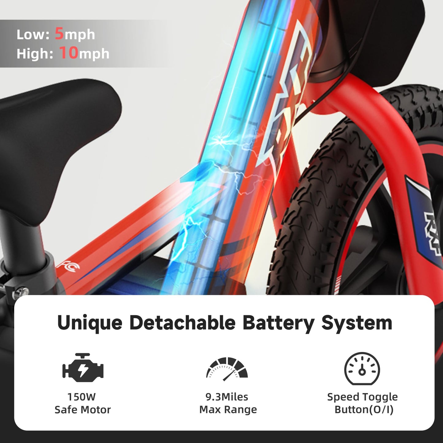 AIII Lightweight Electric Motorcycle for Kids, 150W Up to 10MPH, 24V Detachable Battery, Dual Brakes Electric Balance Bike for Ages 3-6