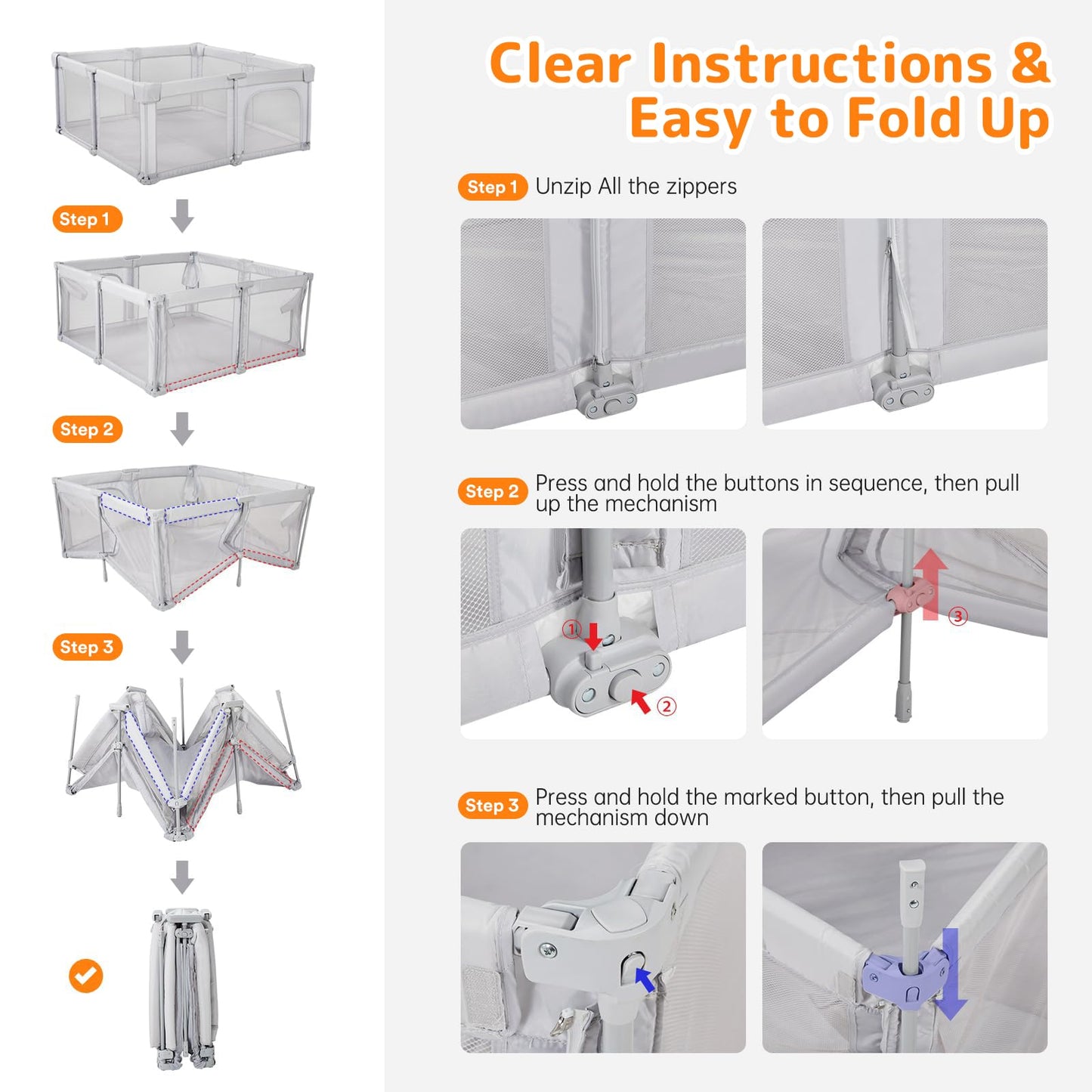 Adotocam Foldable Baby Playpen with Mat, 71"x59" Playpen for Babies and Toddlers, Large Collapsible Play Pen, Portable Safe Play Yard with Gate, Breathable Mesh, Anti-Fall