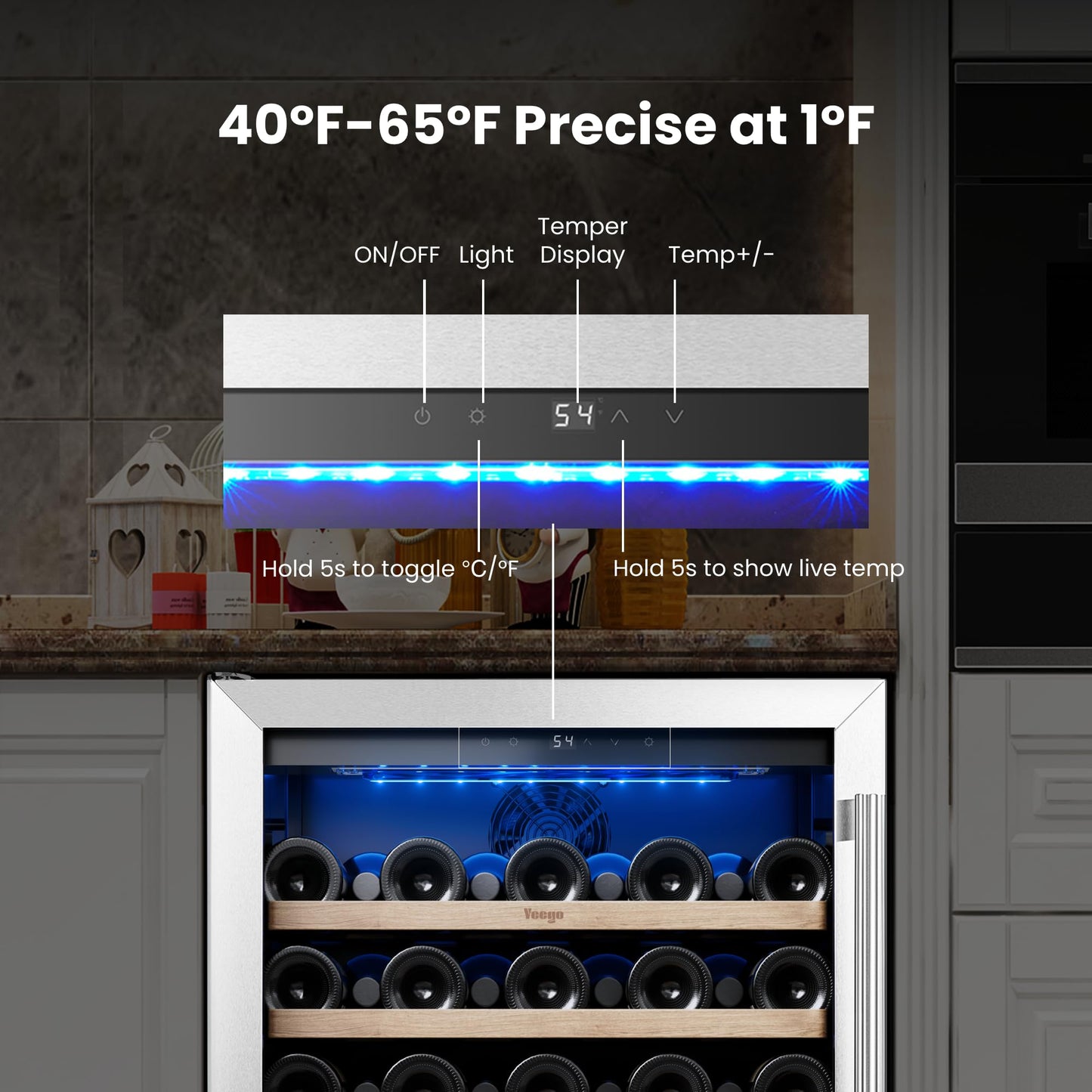 Yeego 24 Inch Wine Fridge Cooler - 52 Bottles Wine Cooler with Glass Door, 40-65℉ Built-In or Freestanding Refrigerator, Under Counter Wine Fridge for Kitchen Bar Office (Left-Hinged)