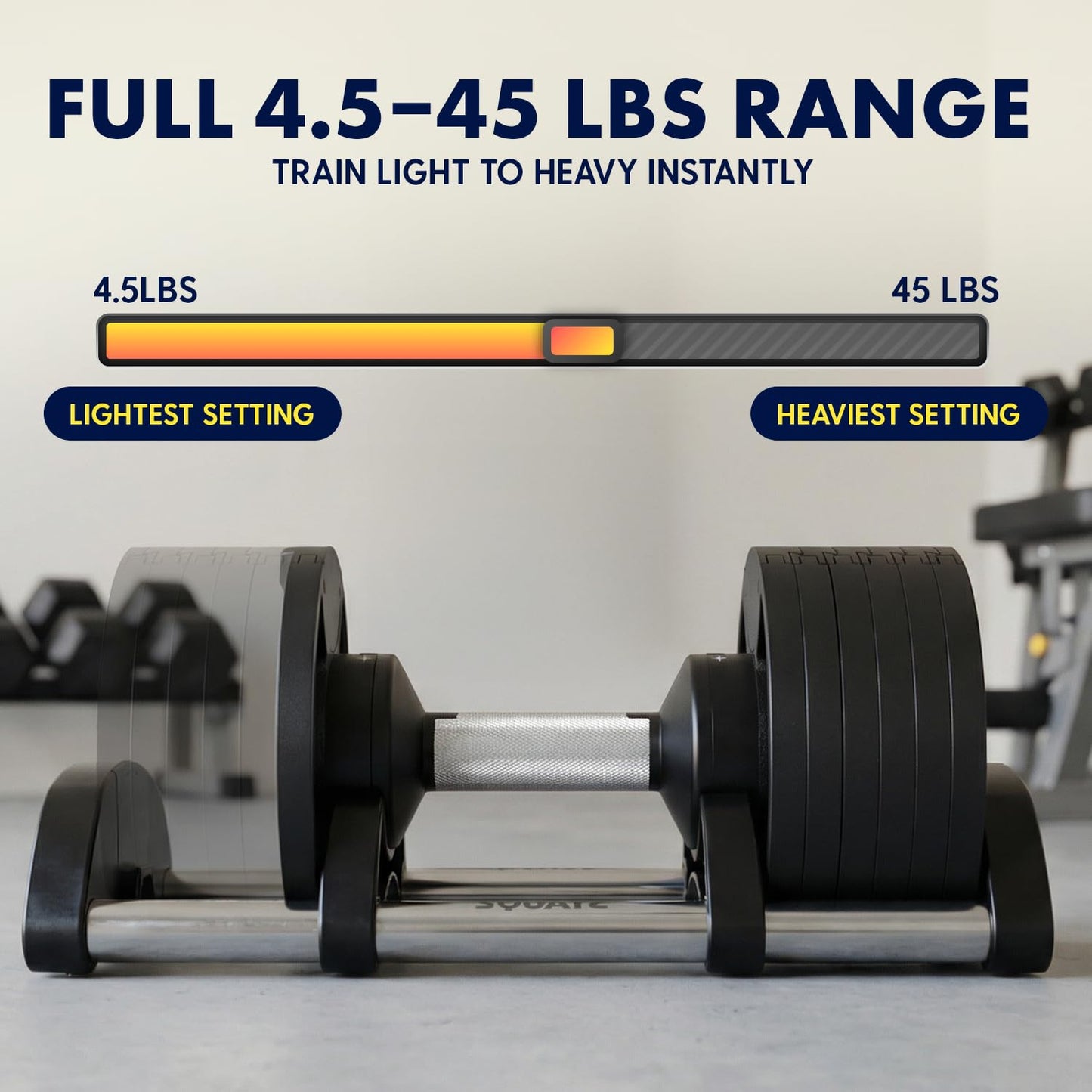 SQUATZ 45 lb Adjustable Dumbbells with Quick Weight Change, Space-Saving Dumbbell Set with Anti‑Slip Handle, Secure Locking System, Heavy‑Duty Plates & Base for Home Workout and Strength Training