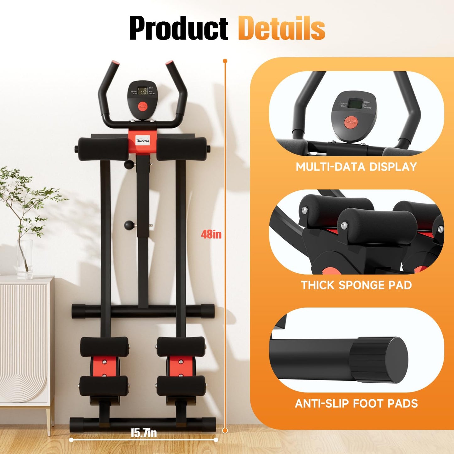 Weceni Ab machine, AB trainer machine,workout equipment for Home Gym Strength Training, Ab workout equipment, AB machine for stomach workout, Foldable abdominal trainer for Men and Women exercise