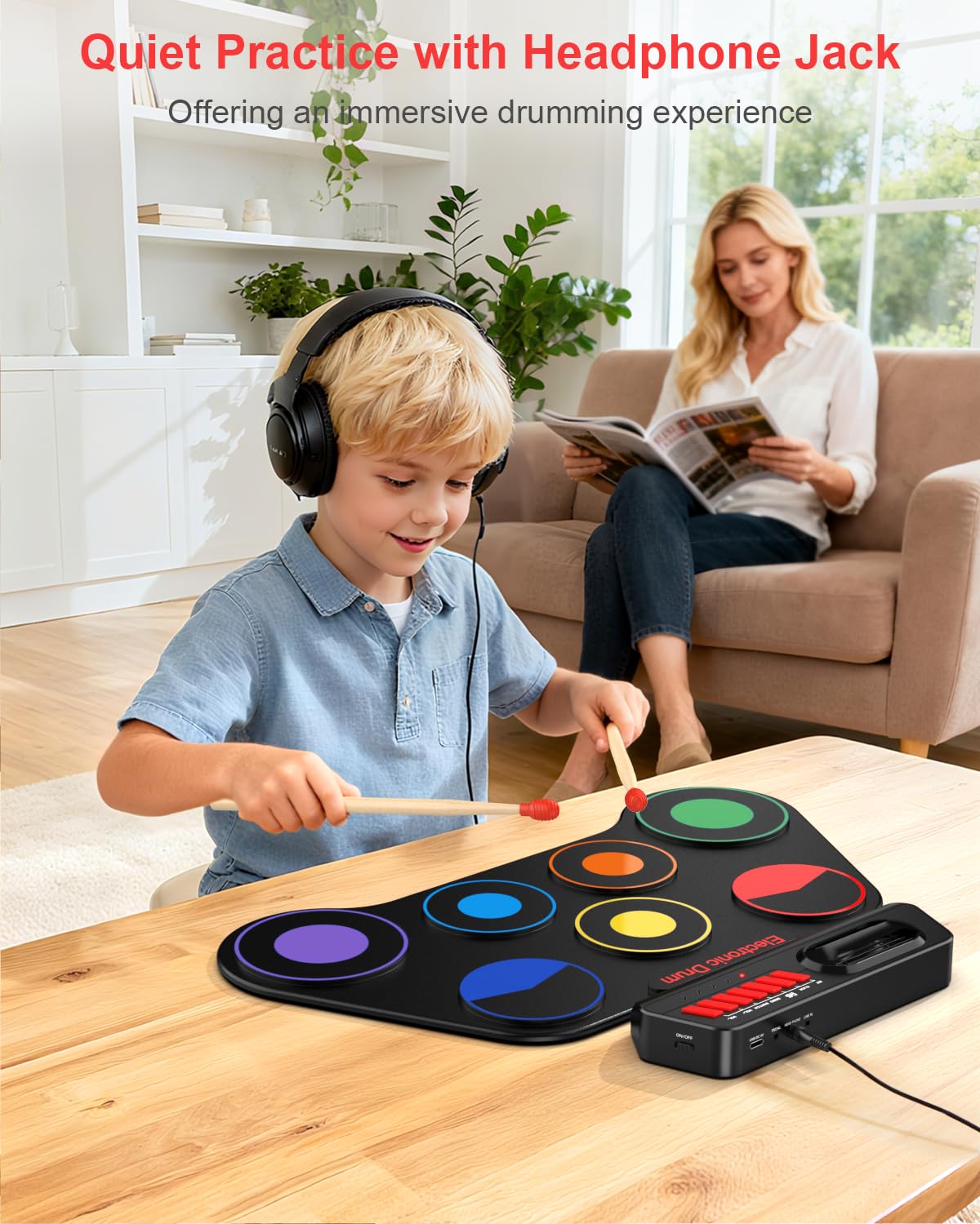 AiJoy Portable Electronic Drum Set for Kids – 7 Pads, Built-in Speaker, Rechargeable Roll-Up Drum Kit with Headphone Mode & Demo Songs – Ideal Xmas Gift for Beginners & Children