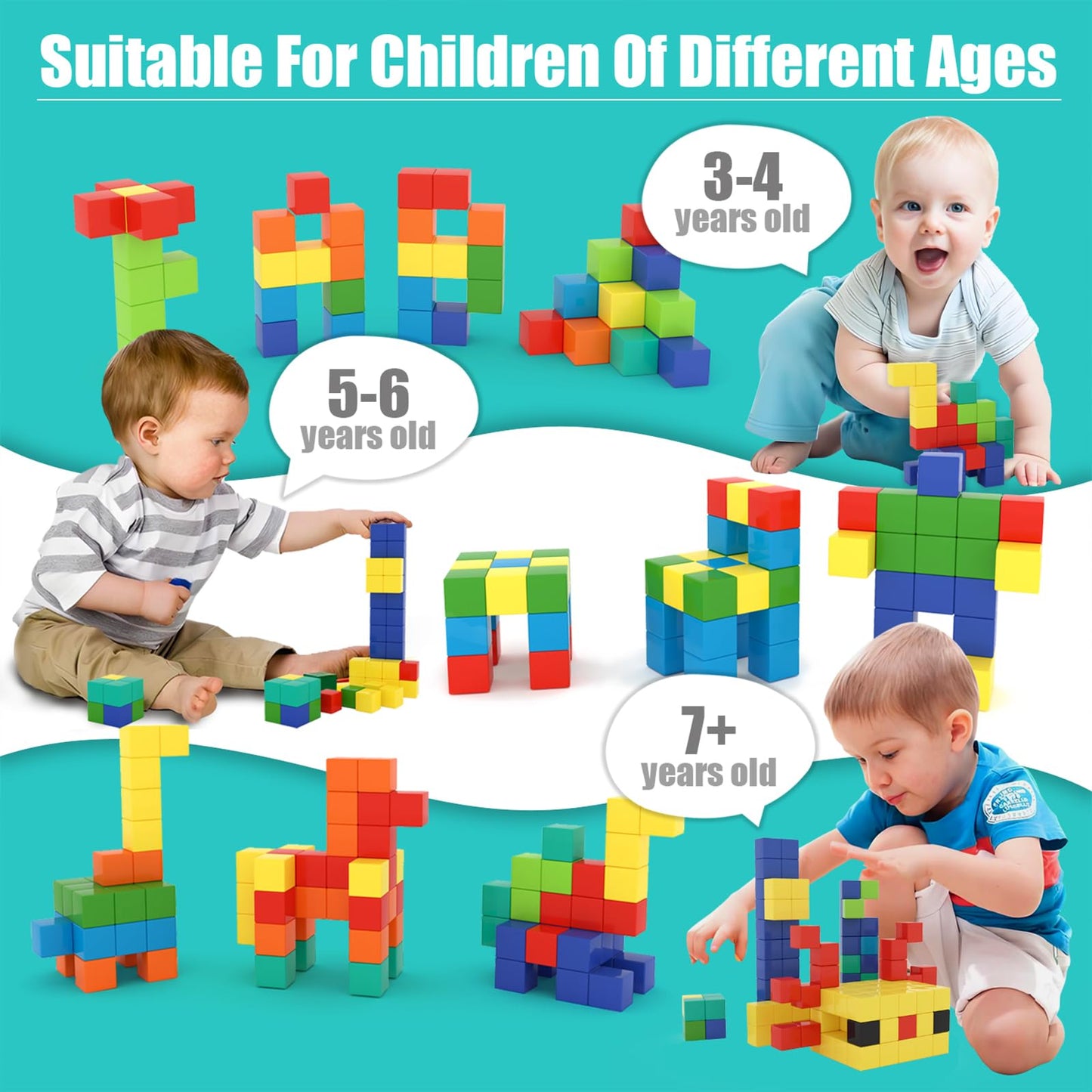 BananMelonBM 200 PCS Magnetic Blocks - Rainbow Magnetic Cubes Building Toys for Kids Ages 1-3 2-4 4-8, STEM Learning Preschool Educational Sensory Magnet Toys for Boys Girls