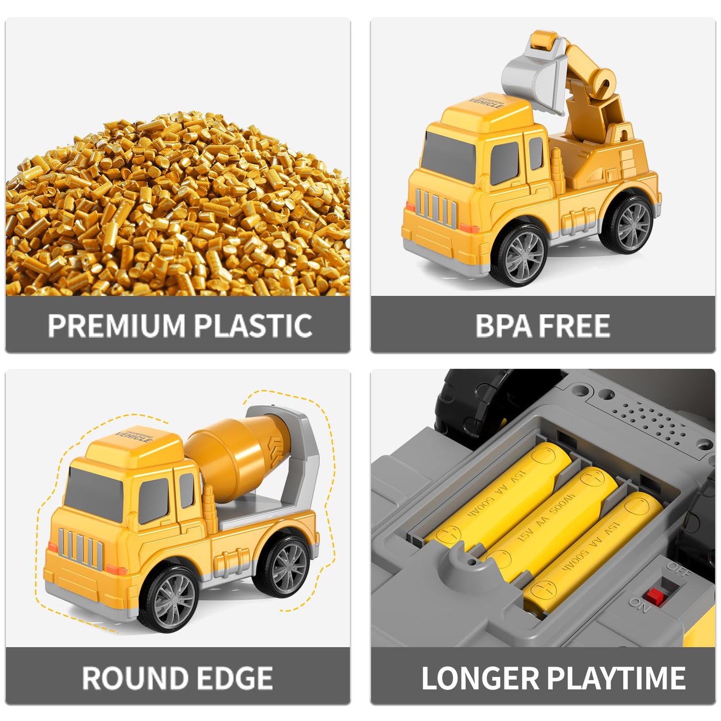 Bennol Construction Truck Toys for Toddler Boy 1 2 3 4 5 Year Old Car Trucks Birthday Gifts Toys for Kids Ages 1-3 3-5 5-in-1 Construction Trcuk with Excavator Crane Mixer Bulldozer