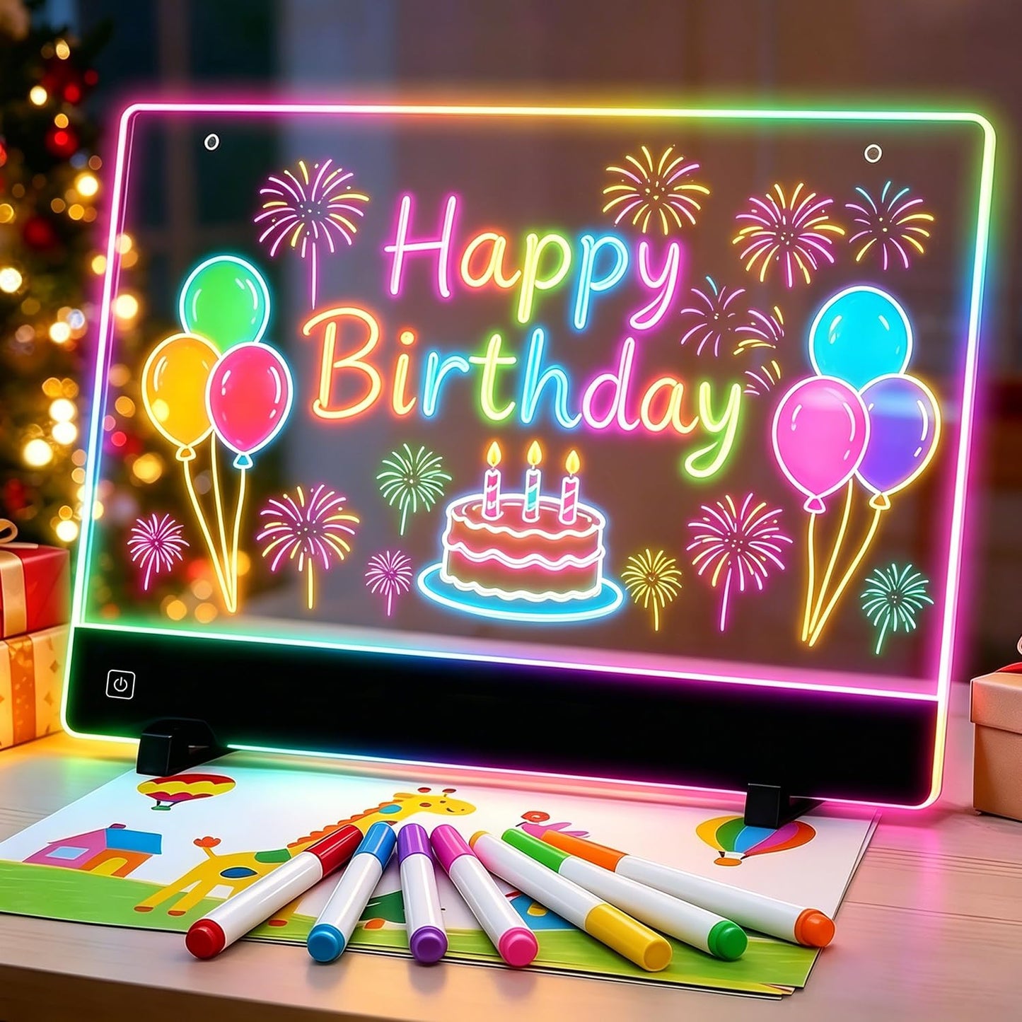 LED Drawing Board for Kids, 13" Rechargeable Light Up Drawing Pad, 72H Battery, Neon Art Dry Erase Doodle Glow Note Board with 5 Tracing Papers, 7 Markers, Kids Toy Birthday Gift for Boys Girls 3-12