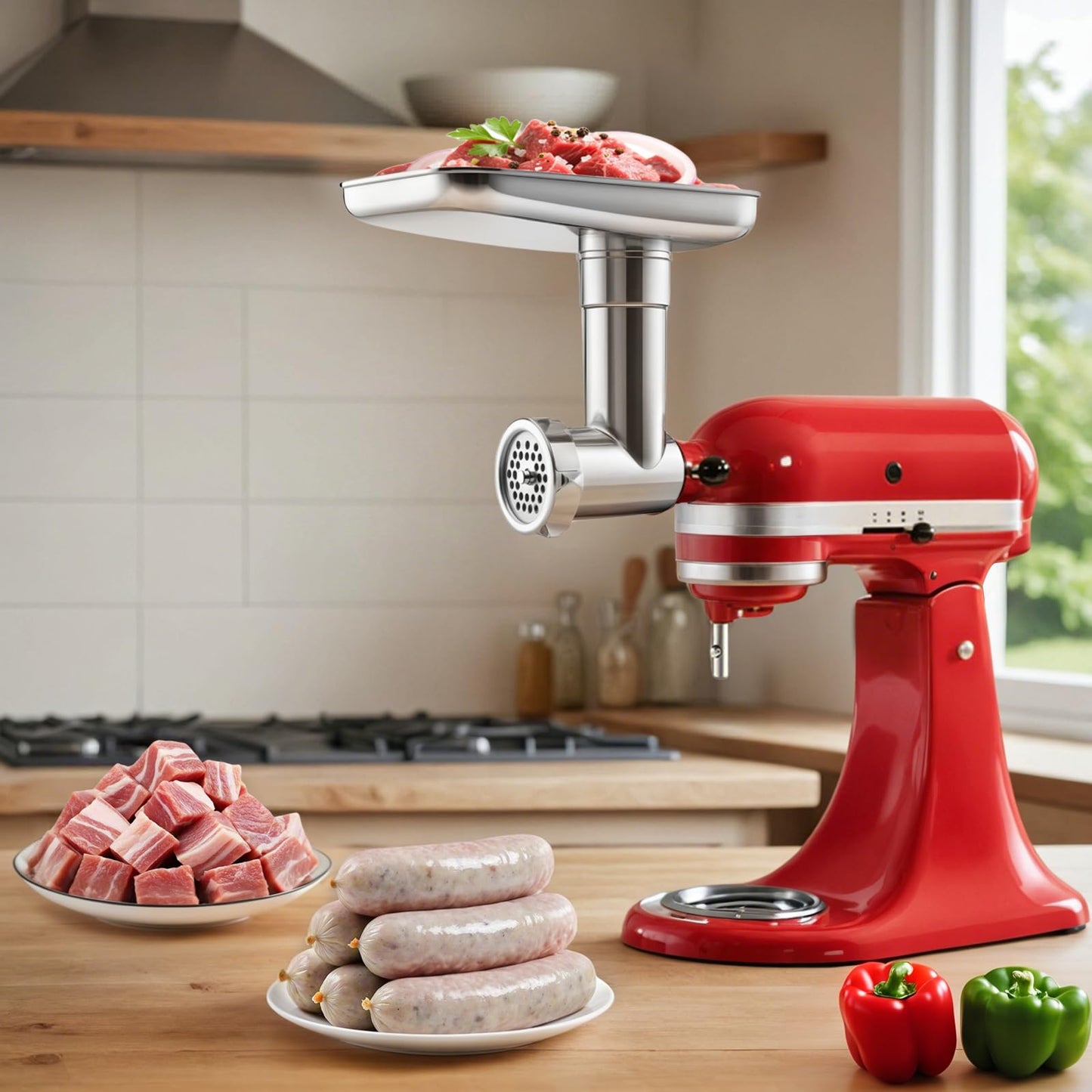 EZATO Stainless Steel Meat Grinder Attachments for KitchenAid, Sausage Stuffer, Compatible with KitchenAid Stand Mixer of All Models, Dishwasher Safe