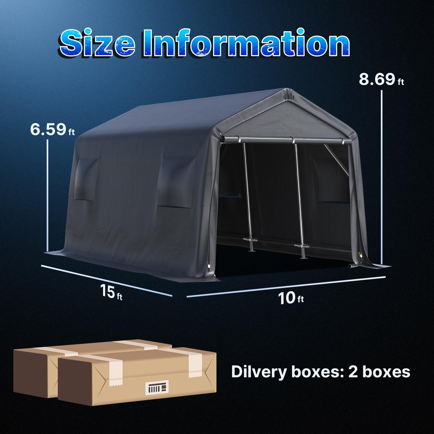 ADVANCE OUTDOOR 10x15 ft Shelter Storage Shed Steel Metal Peak Roof Portable Garage Carport for Motorcycle, Boat or Garden Tools with 2 Roll up Doors & Vents, Gray