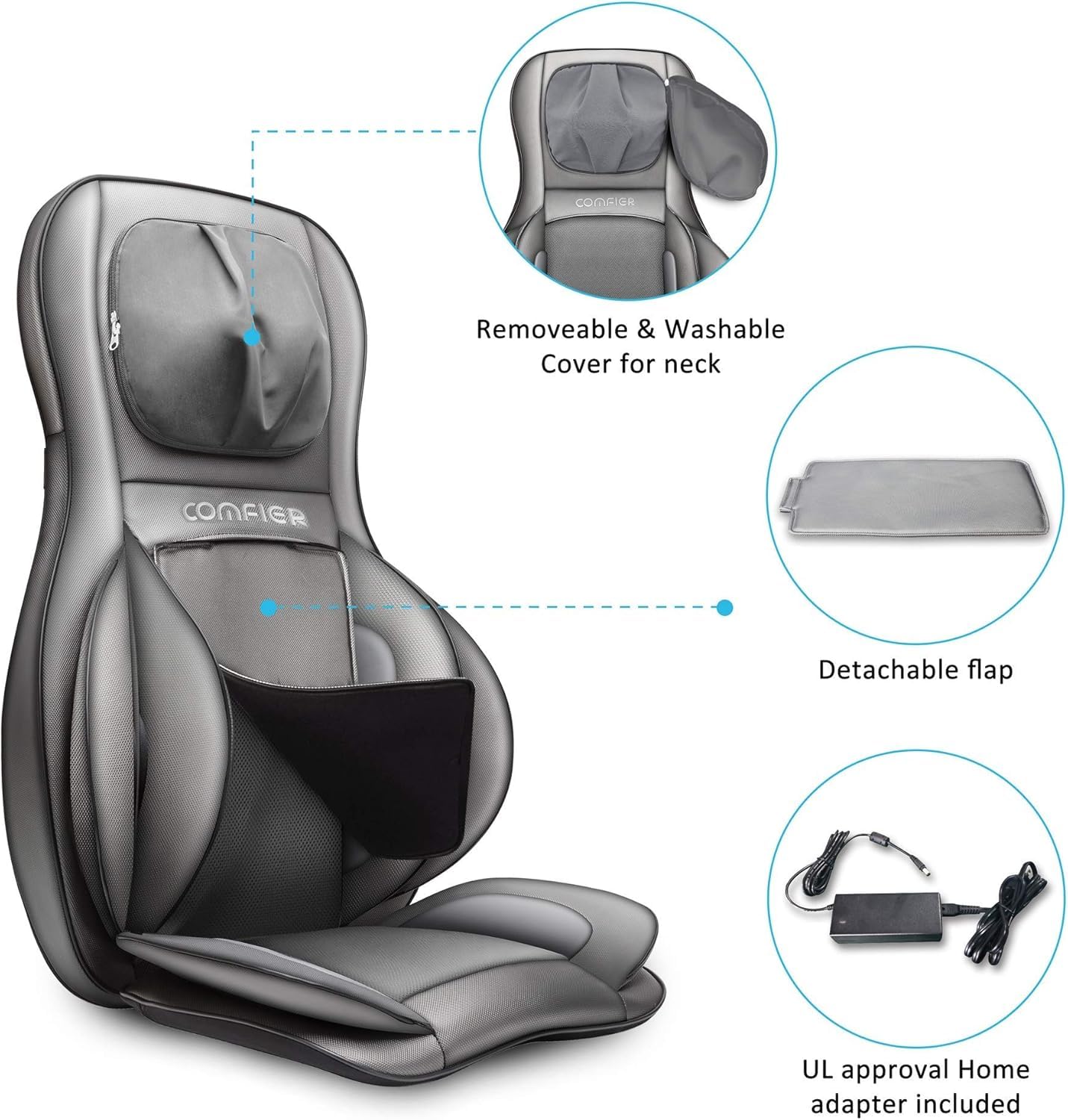 COMFIER Massager Chair with Heat, Shiatsu Neck Back Massager Portable with Compression & Rolling,Massage Chair Pad for Neck & Back for Muscle Tension Relief