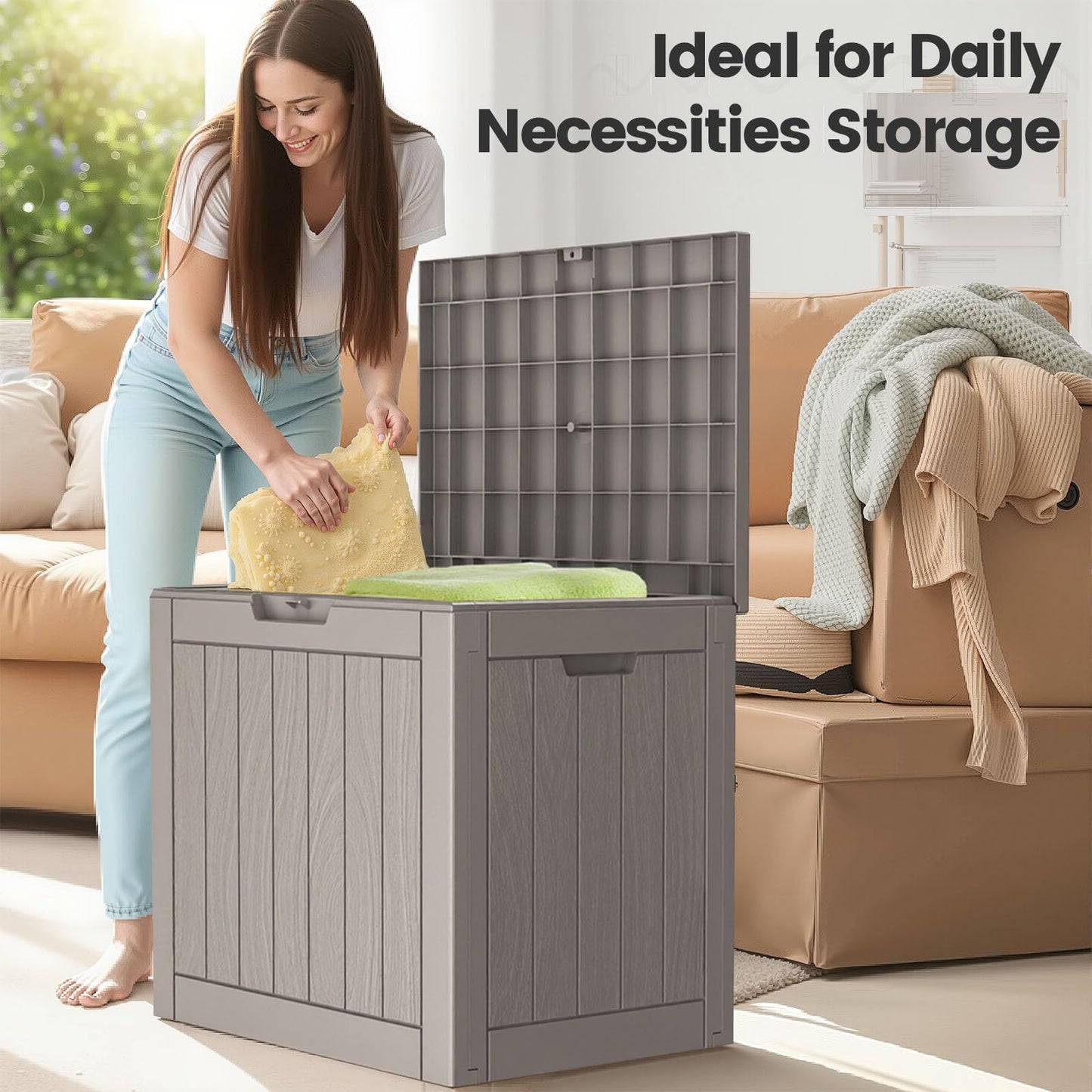ComeWay 31 Gallon Outdoor Storage Box - Waterproof Resin Deck Box for Indoor & Outdoor Use, Lockable & UV Resistant Storage Bin for Package Delivery, Patio Cushions, Gardening Tools - Grey