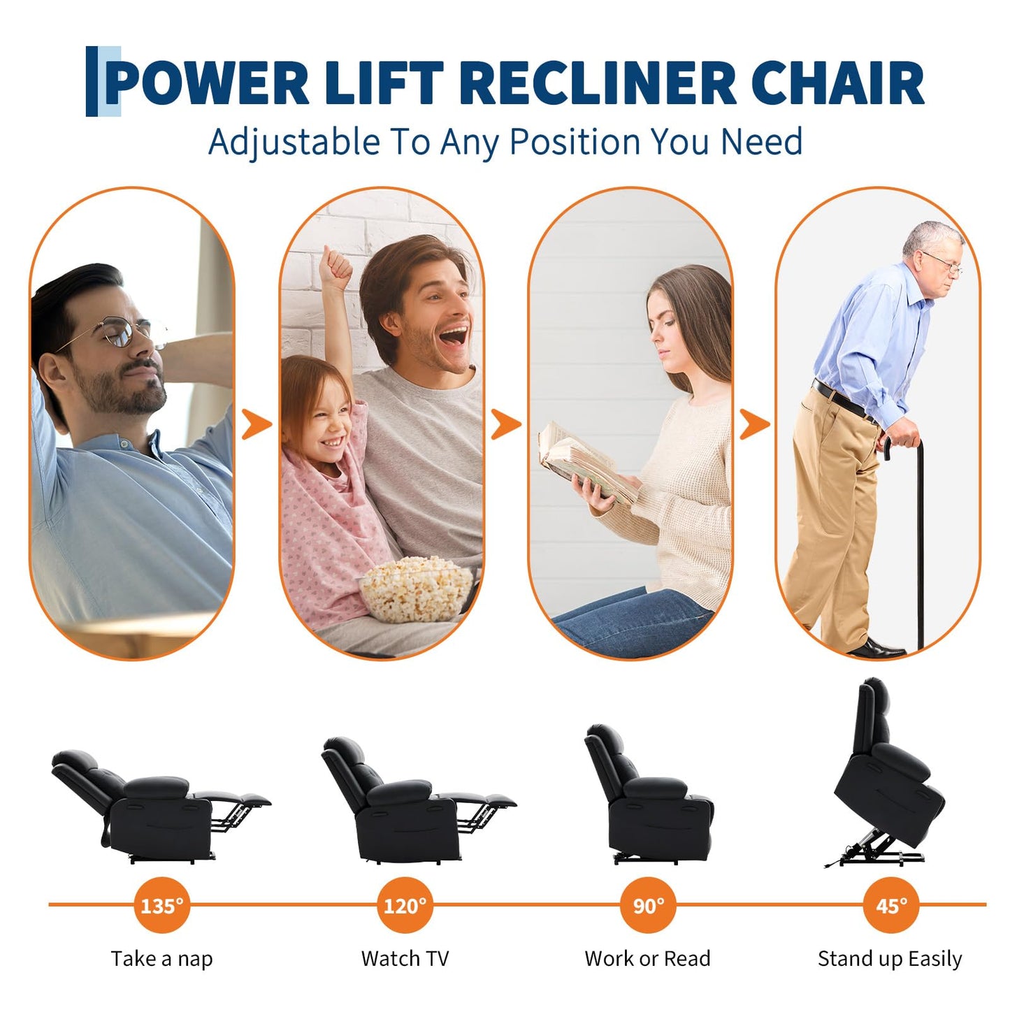 PeacefulHues Oversized Power Lift Recliner Chair for Elderly,Electric Lift Chair with Vibration Massage and Lumbar Heating,PU Leather Single Sofa with Side Pockets, Two Cup Holders for Big and Tall