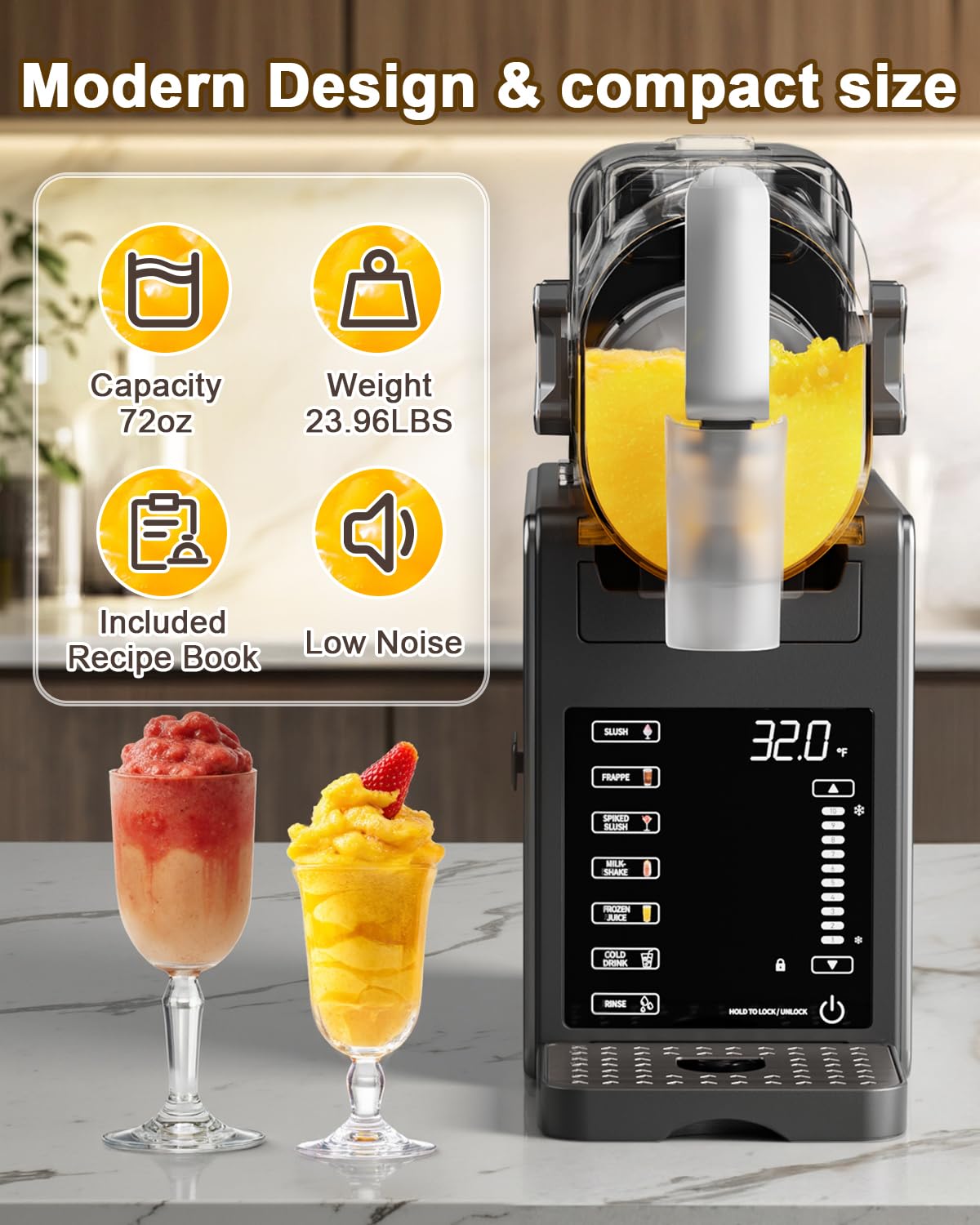 Fiii Slushie Machine 92 oz, Slushy Machine for Home, 6 Preset Programs, Quiet Operation, LED Display, Auto-Clean, No Ice Needed, Perfect for Milkshakes, Margarita Smoothie, Frappes and More