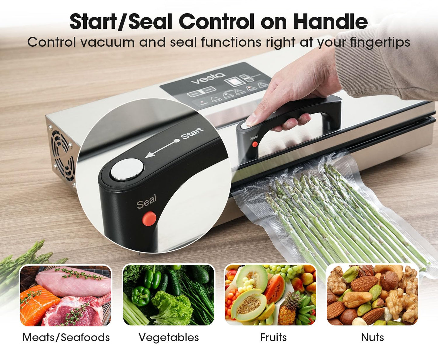 Vesta Precision 16'' Commercial Vacuum Sealer Machine for Moist Foods, 95kPa Heavy Duty Meat Sealer with Dual Vacuum Pumps & Auto Cooling, Adjustable Sealing and Vacuum Time Control, Stainless Steel
